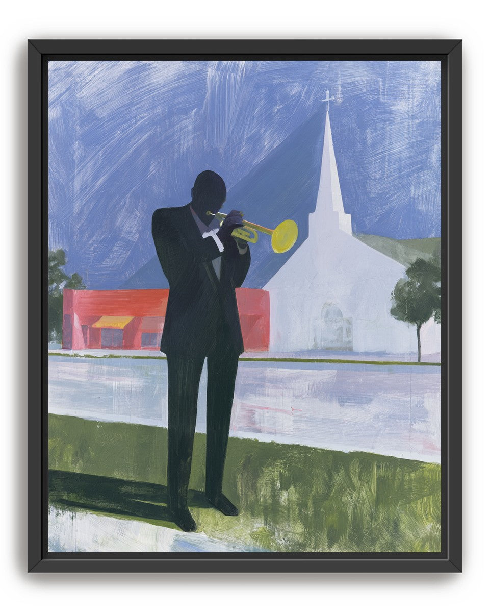 Yellow trumpet before the church