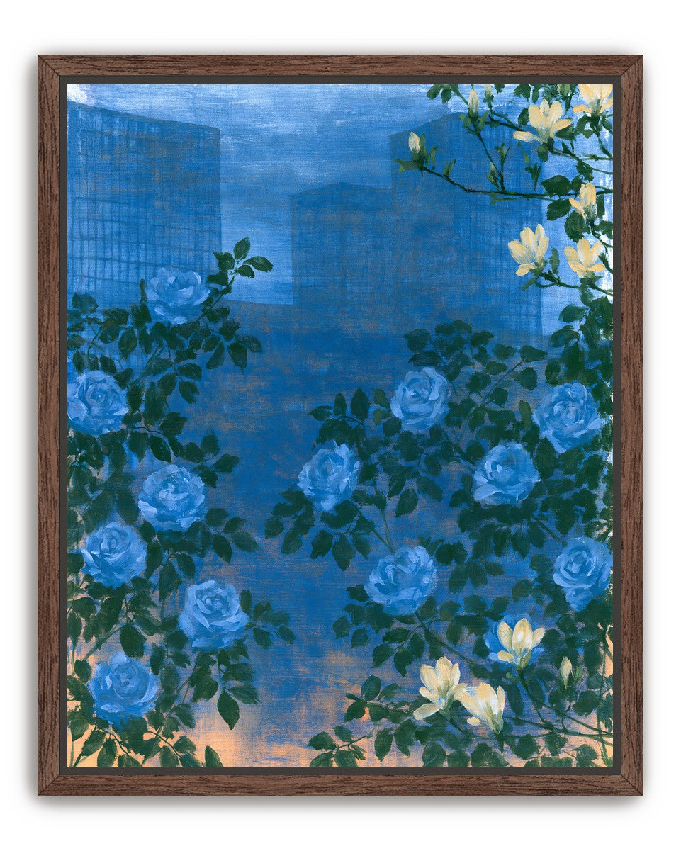Roses against the blue towers