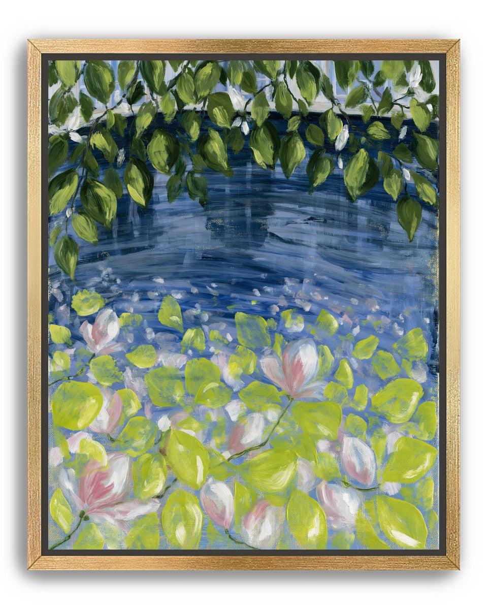 Leaves over lily pond