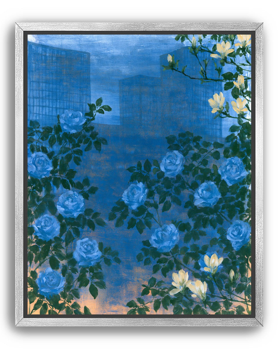 Roses against the blue towers