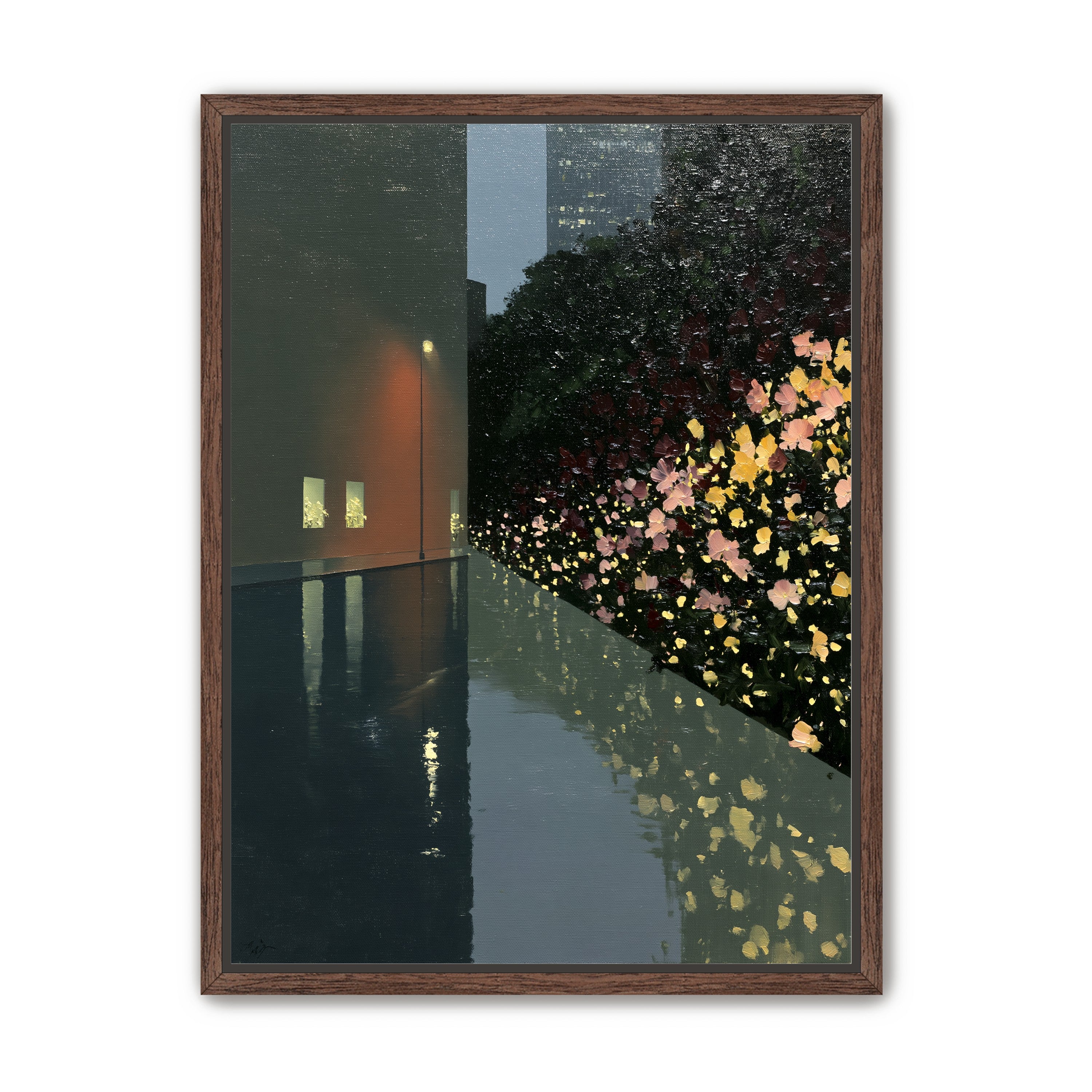Flowers beside the wet wall