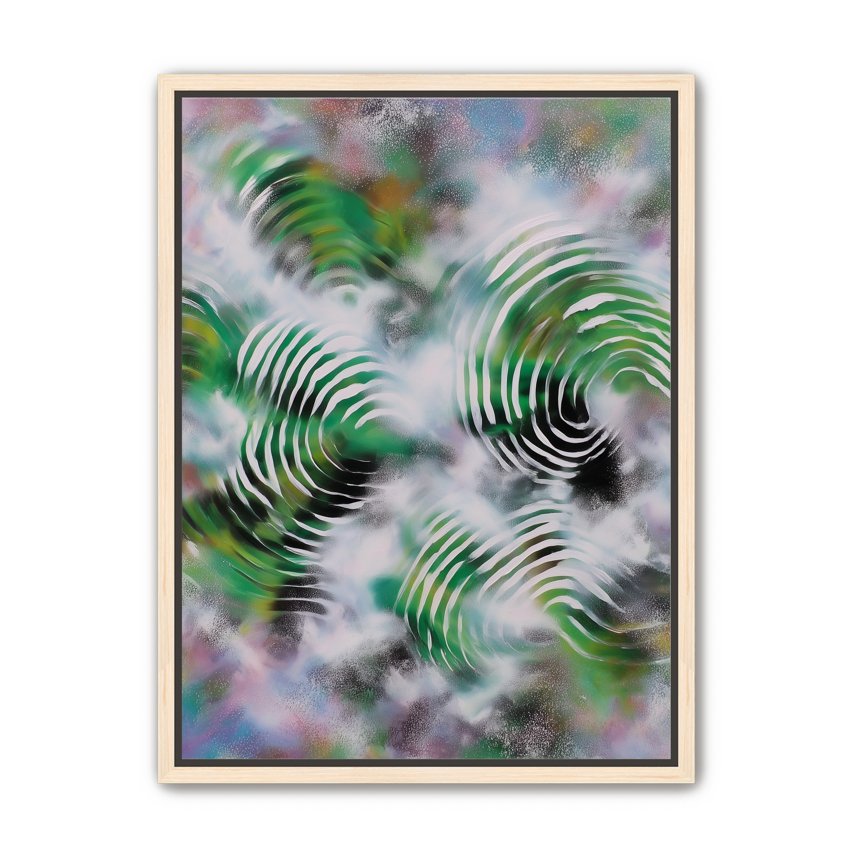 White haze over green spirals