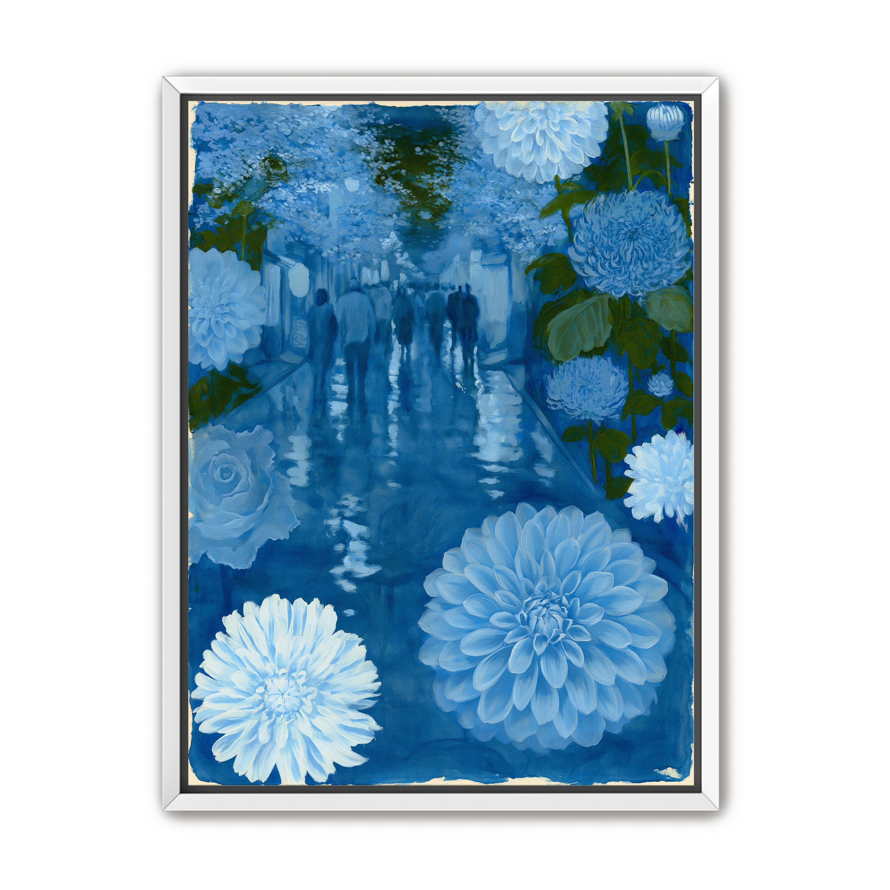Blue street with flowers