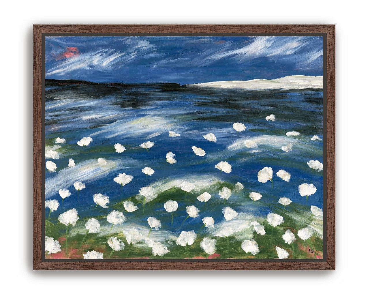 White flowers in blue wind
