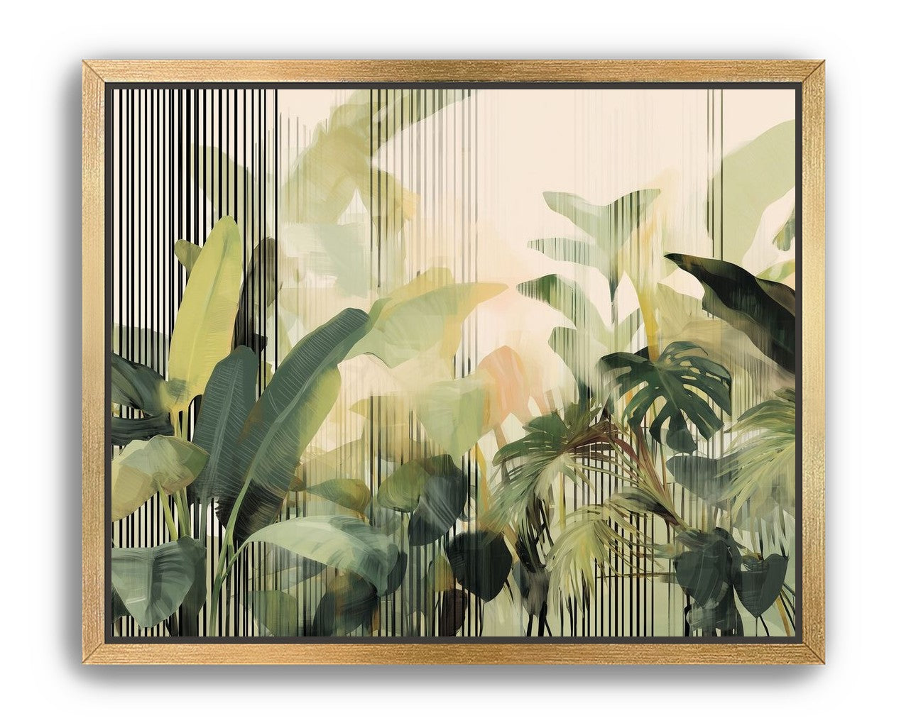 Green leaves in striped light