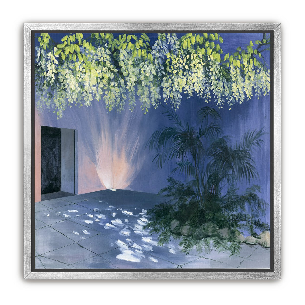 Light beneath hanging blossoms