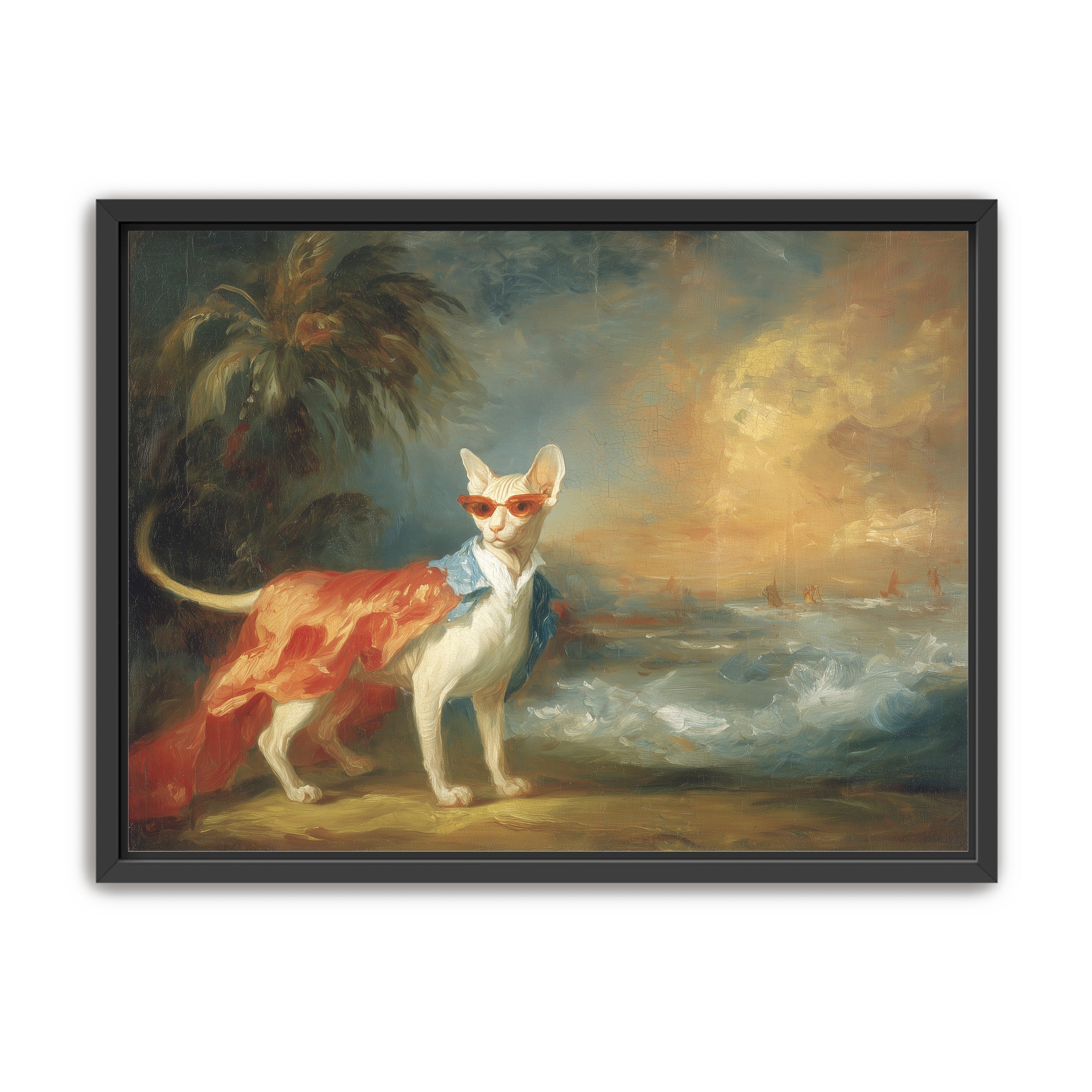 Sunglasses cat at the shore