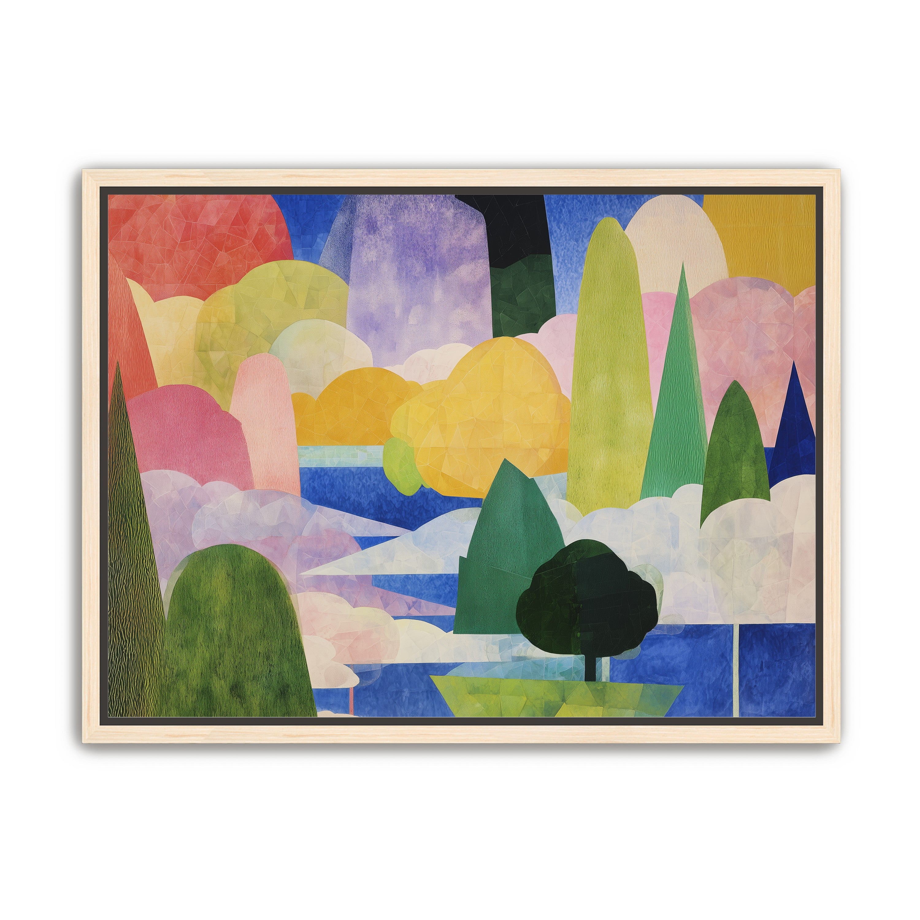 Tall trees over blue water