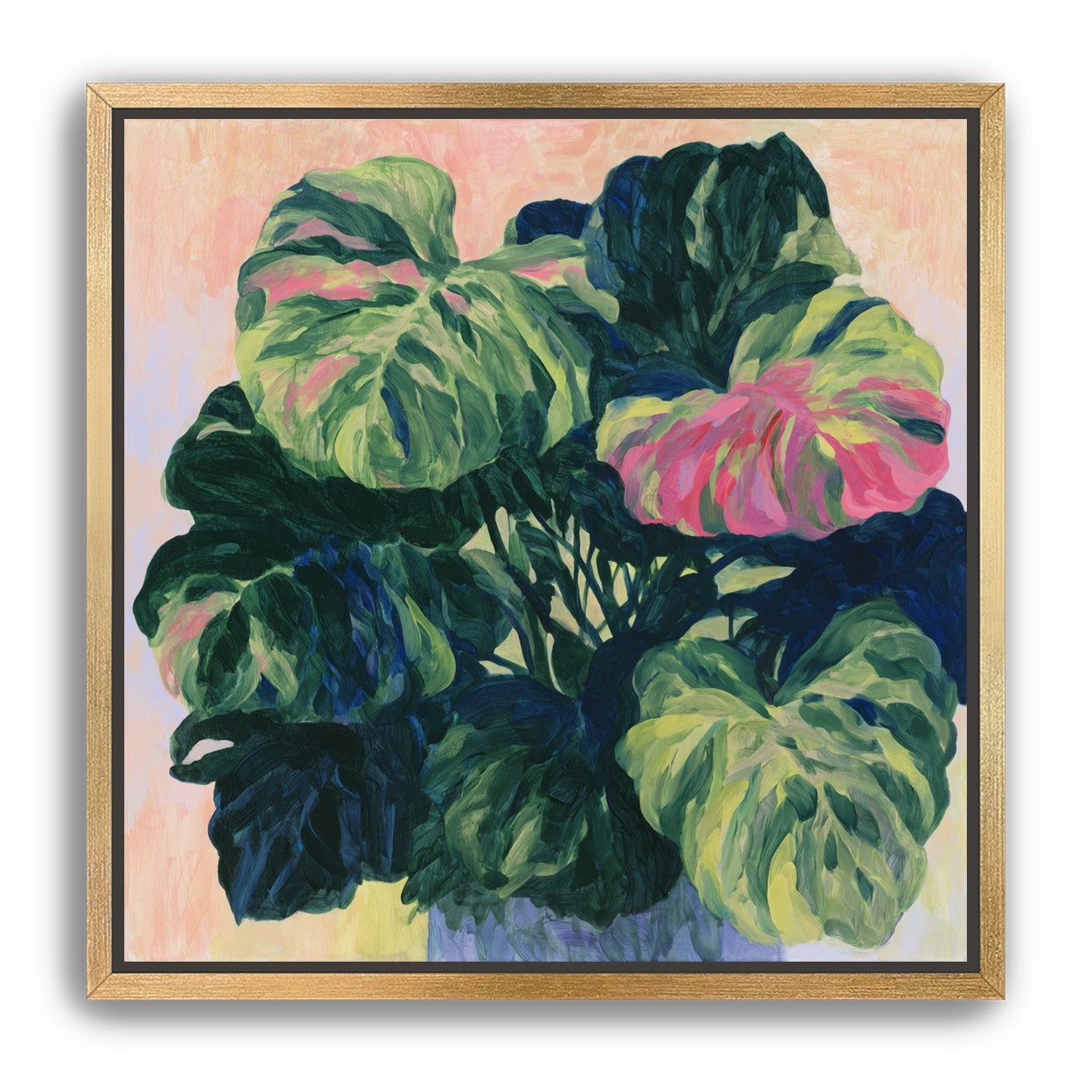 Pink light on green leaves