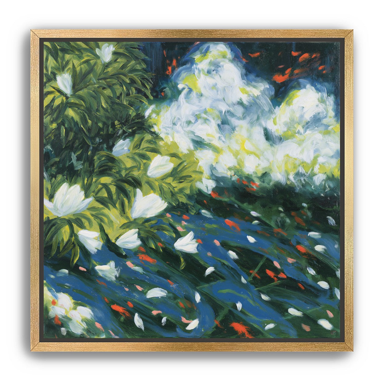 White petals on blue water