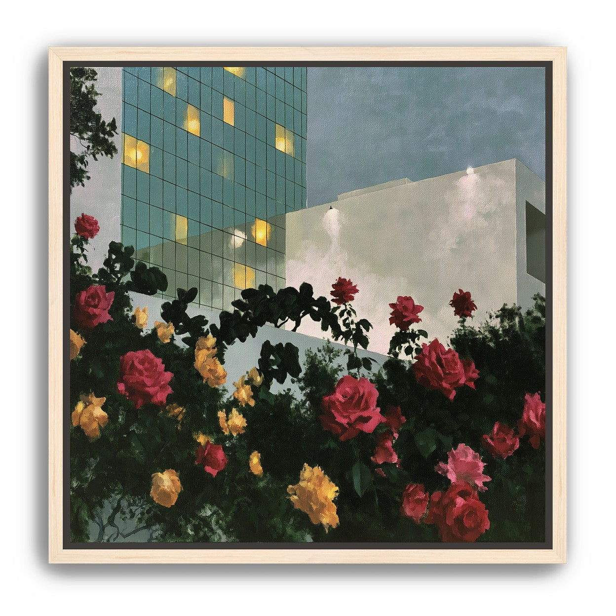 Roses under office lights