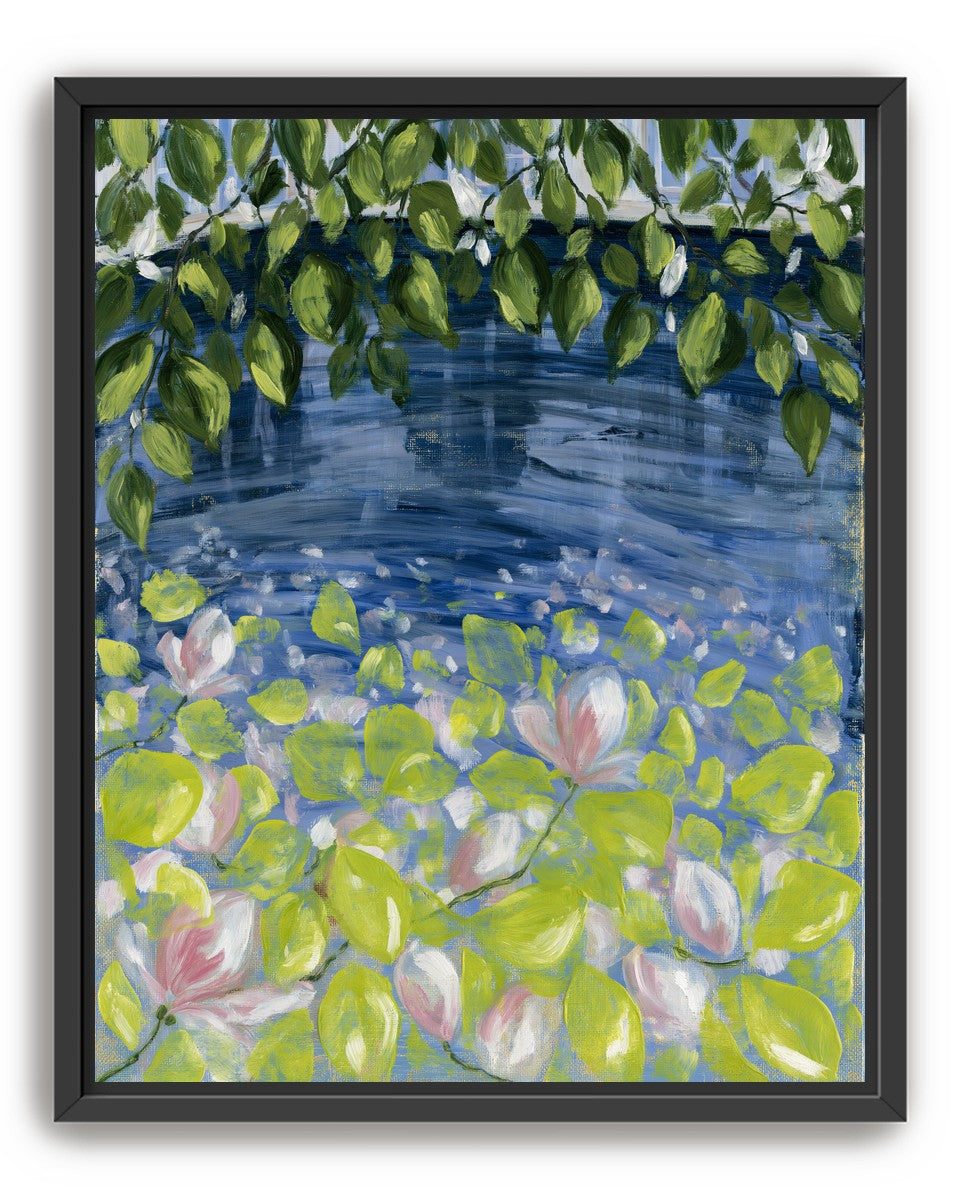 Leaves over lily pond
