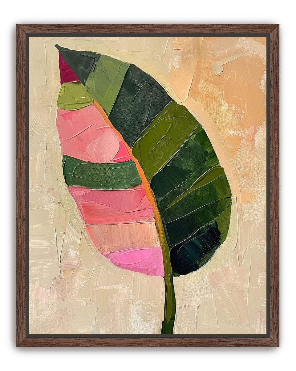 Pink light on a green leaf