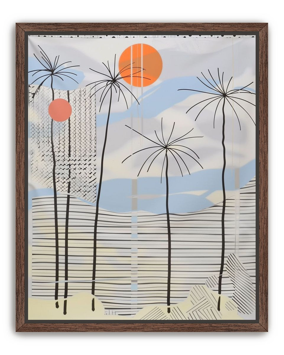 Two suns over striped hills