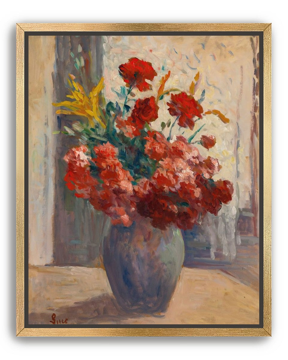 Flowers within a tall vase