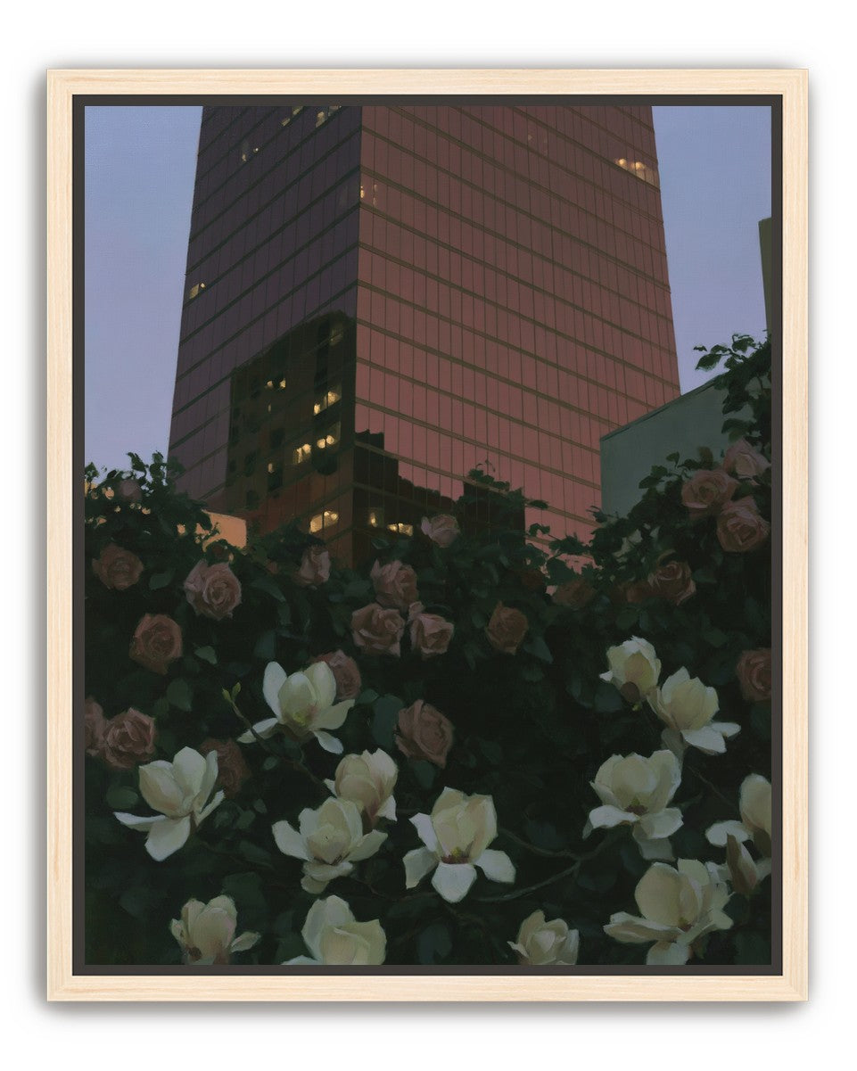 Pink tower above magnolias