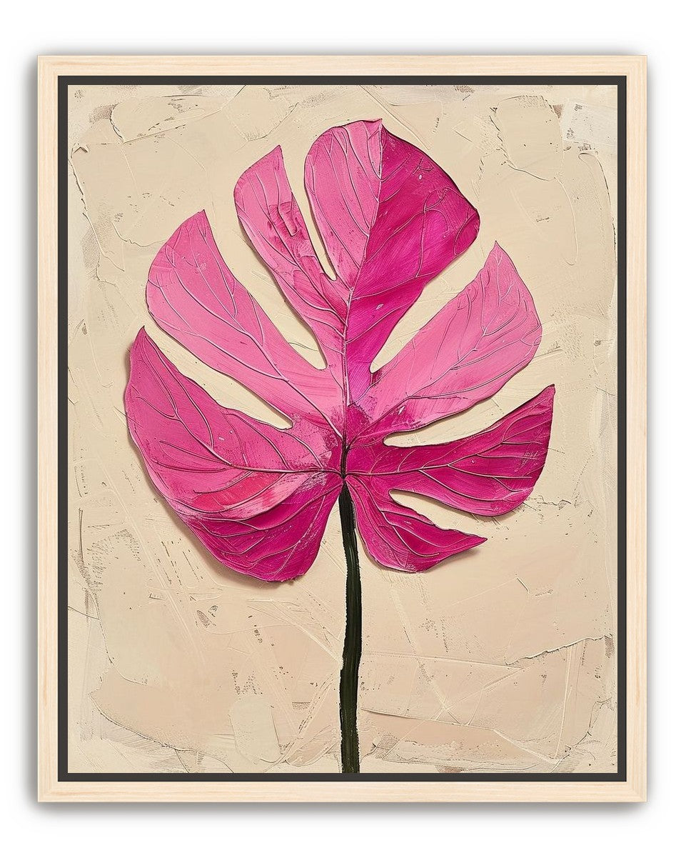 Pink leaf on plaster white