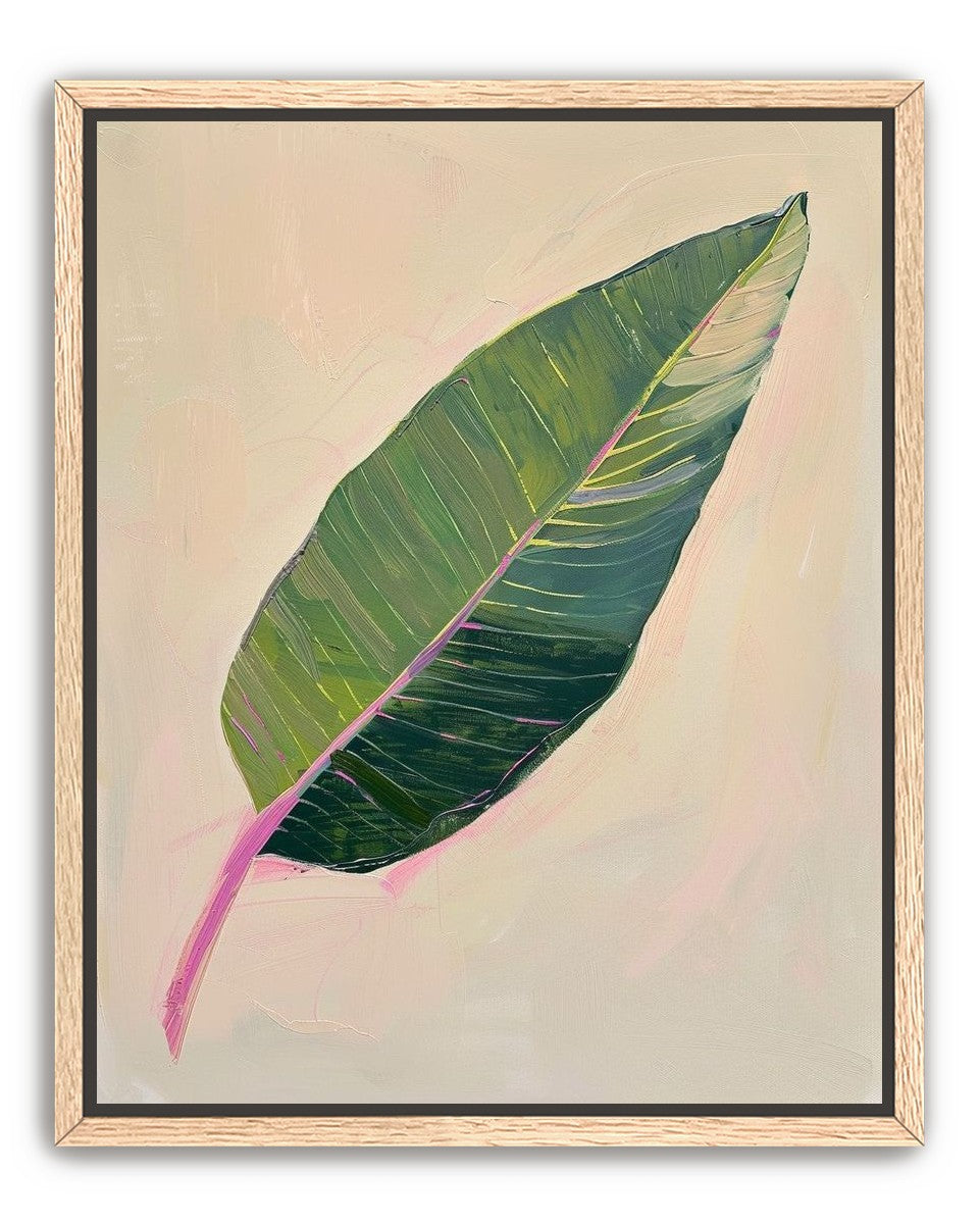 Green leaf with pink spine