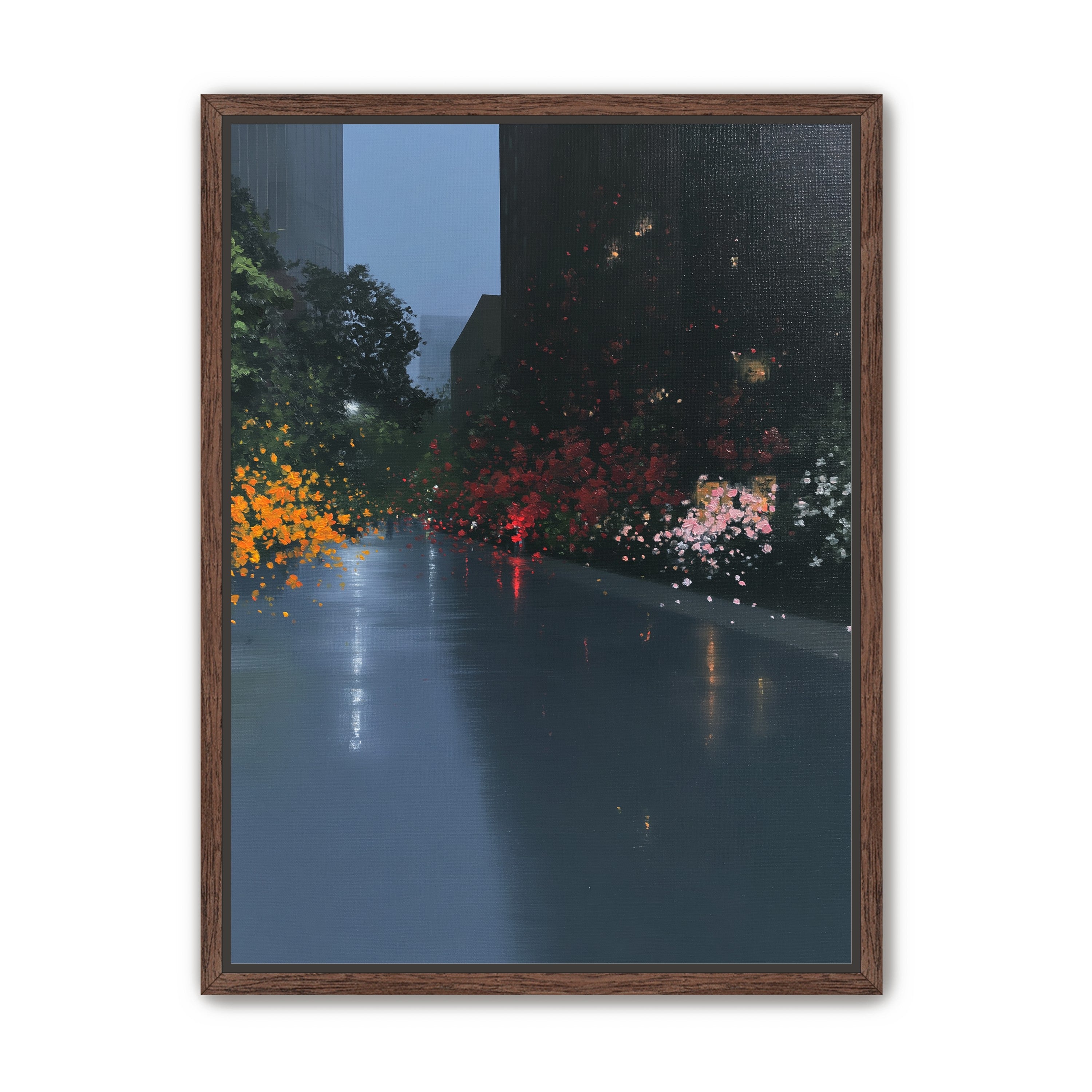 Rainlight on the flowered street
