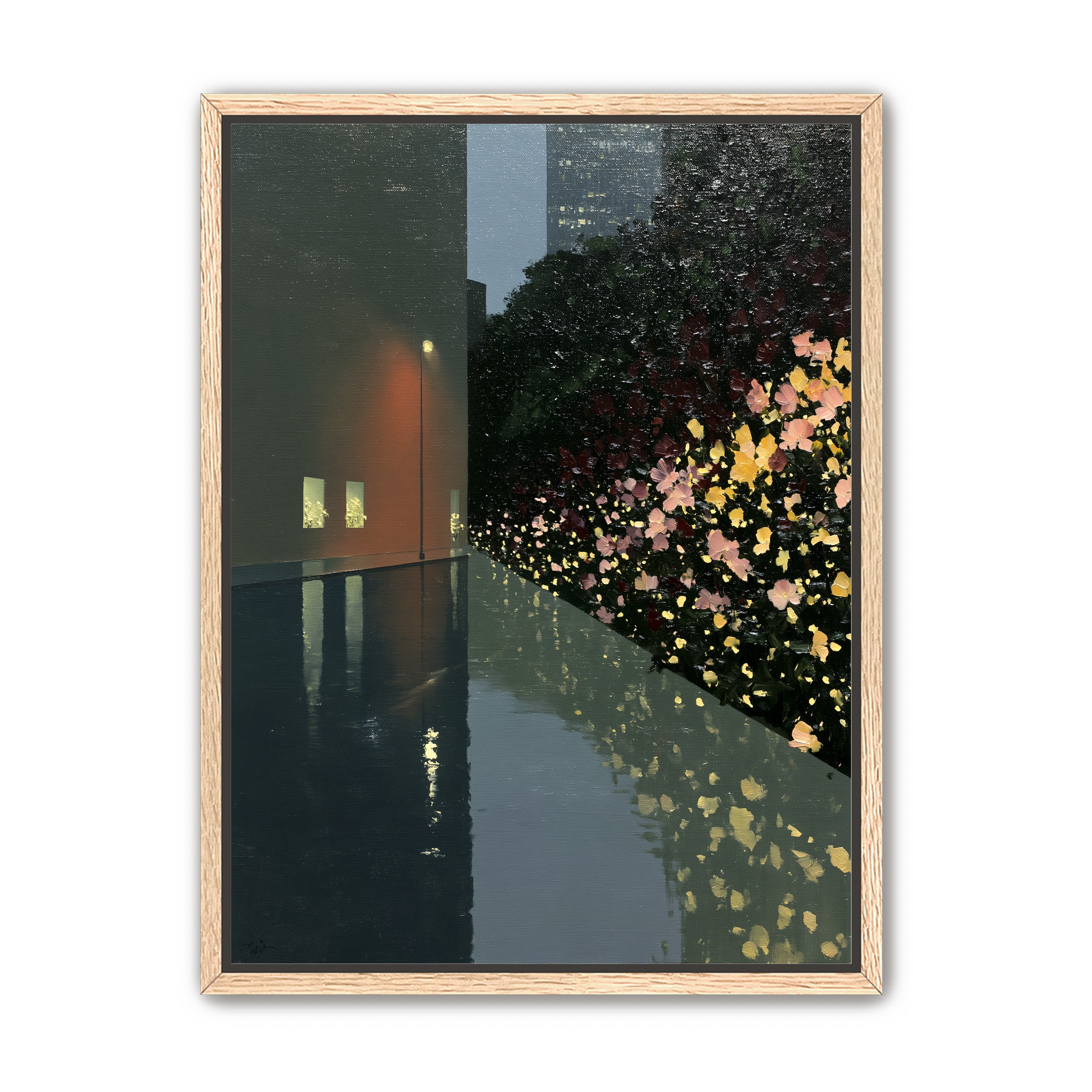 Flowers beside the wet wall