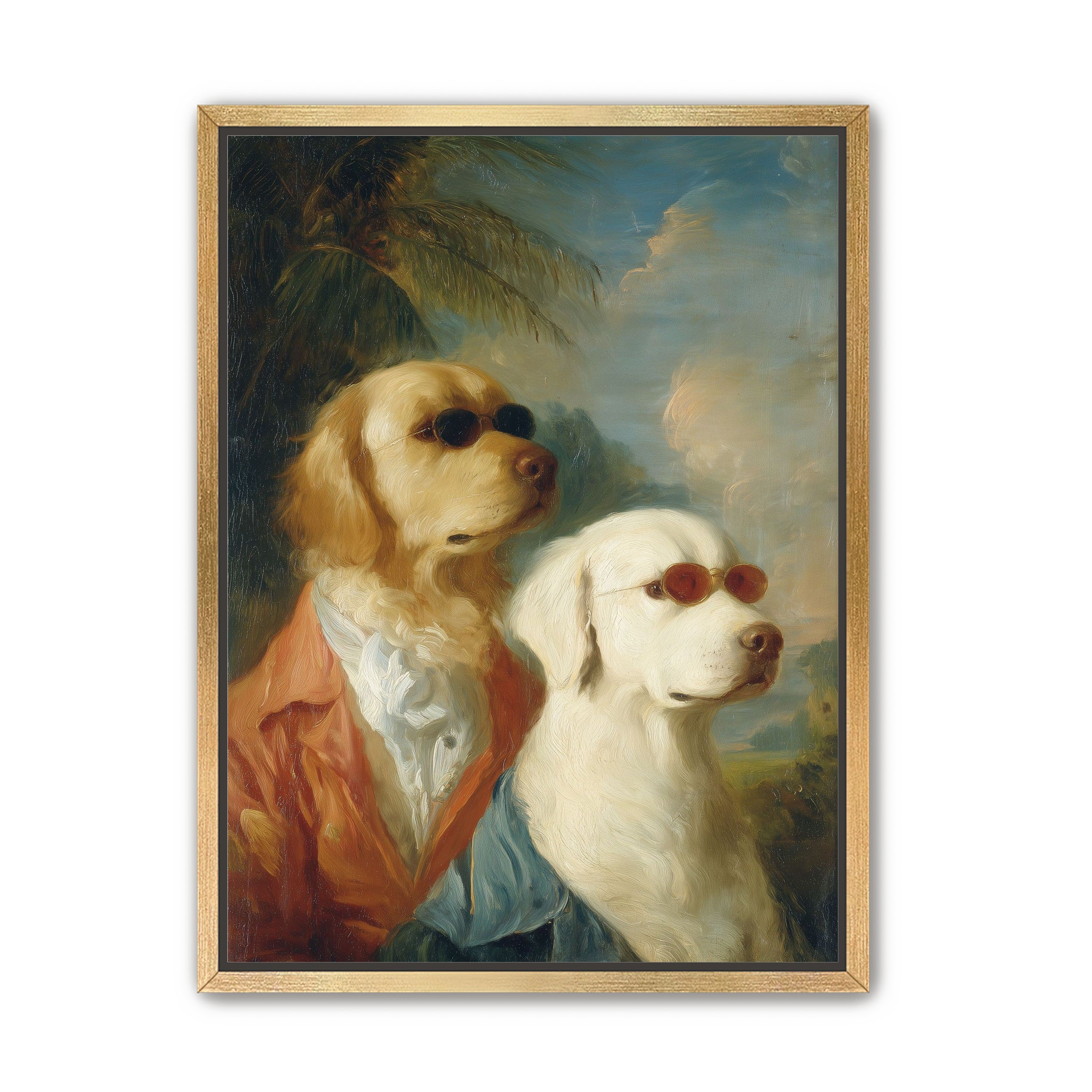Two dogs in sunglasses