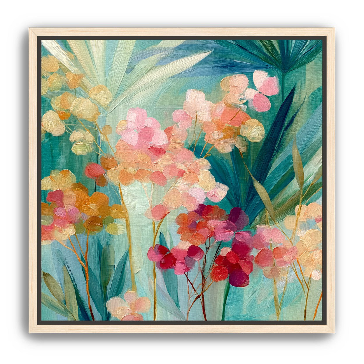Flowers among teal leaves