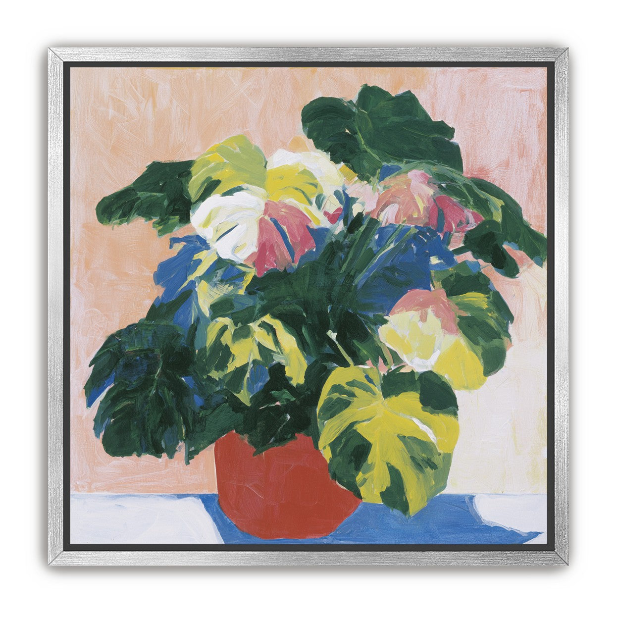 Red pot under heavy leaves