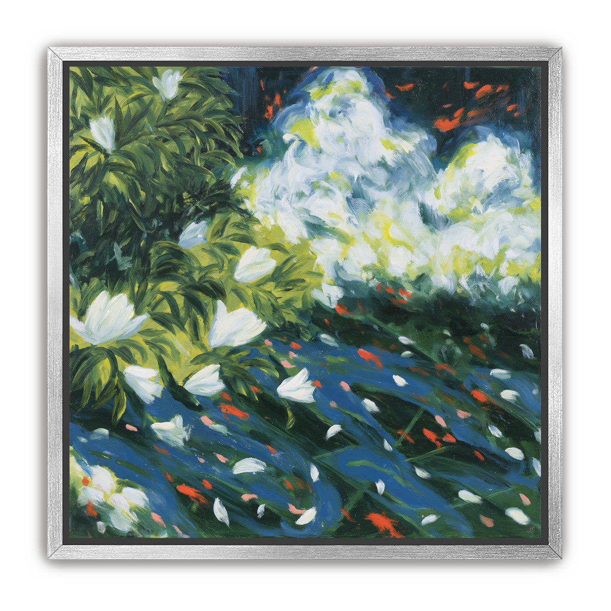 White petals on blue water