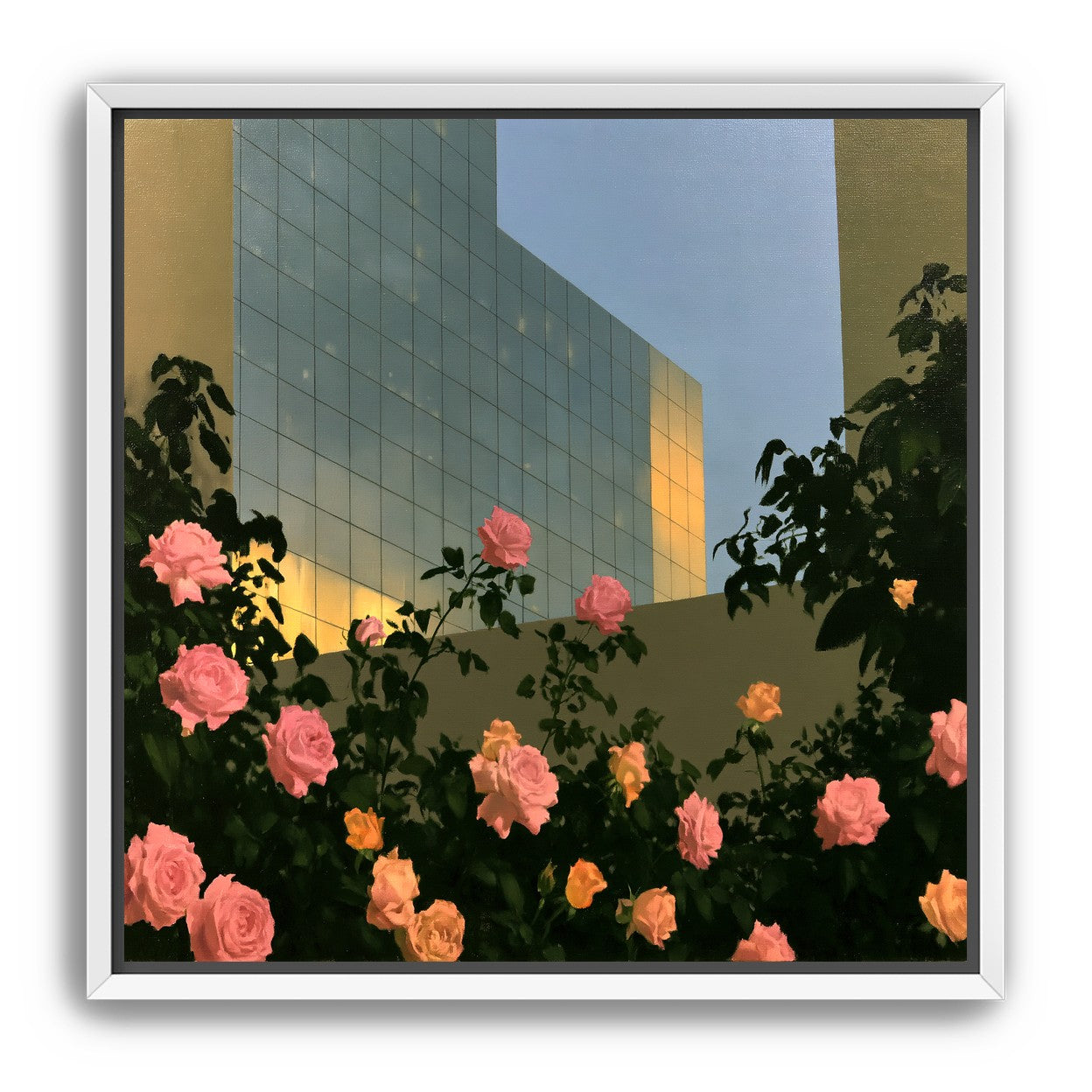 Roses against the glass wall
