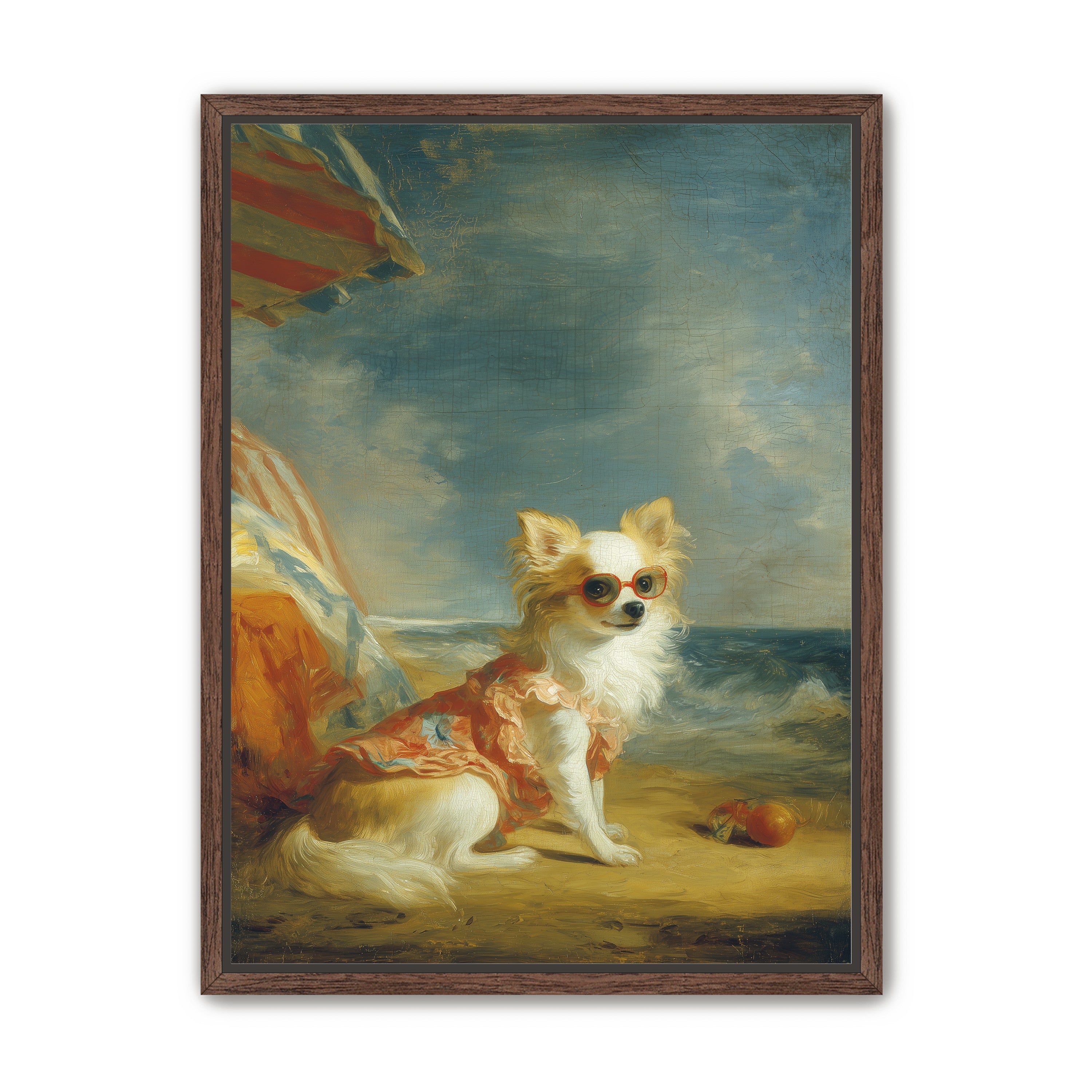 Seaside dog in red sunglasses