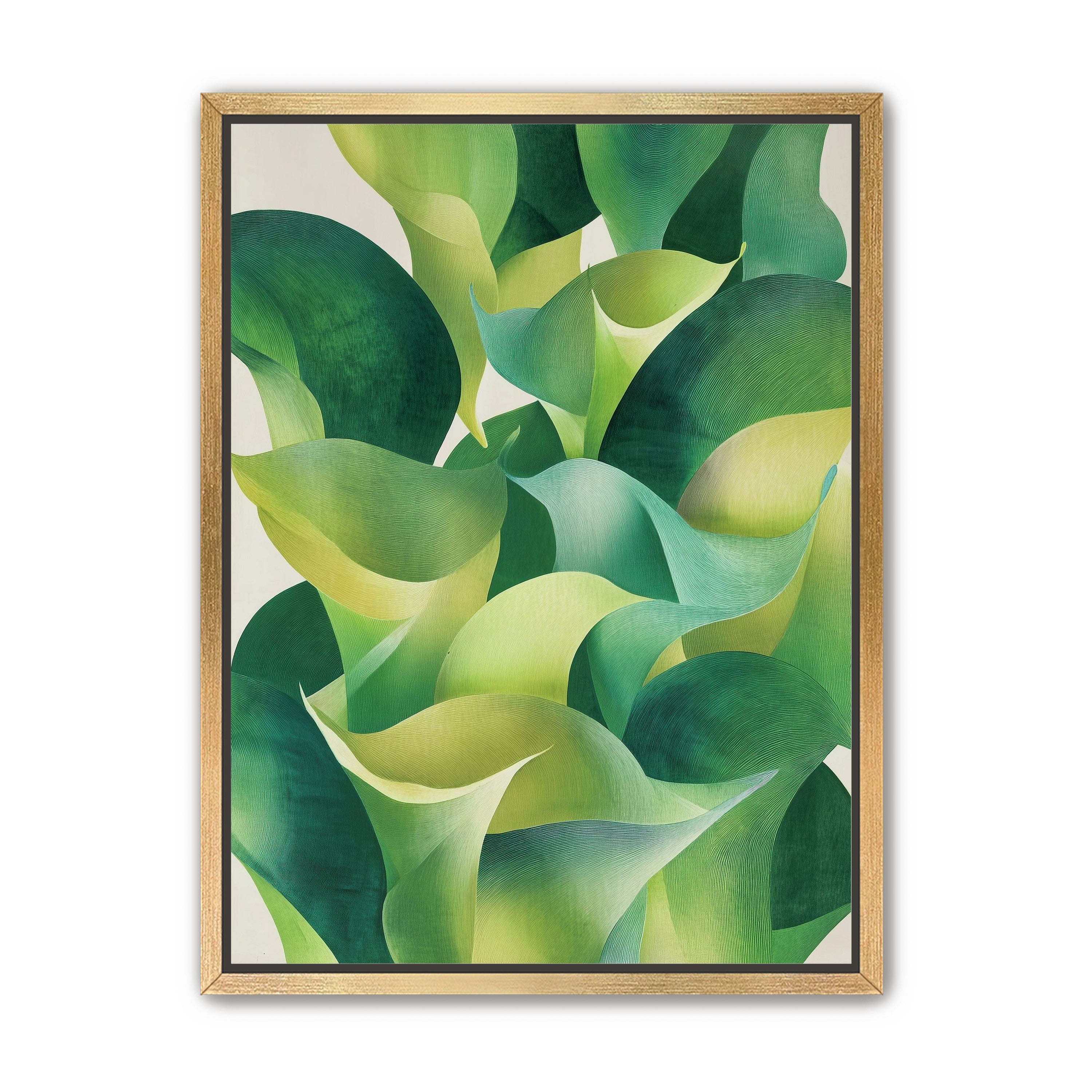 Overlapping curled green leaves