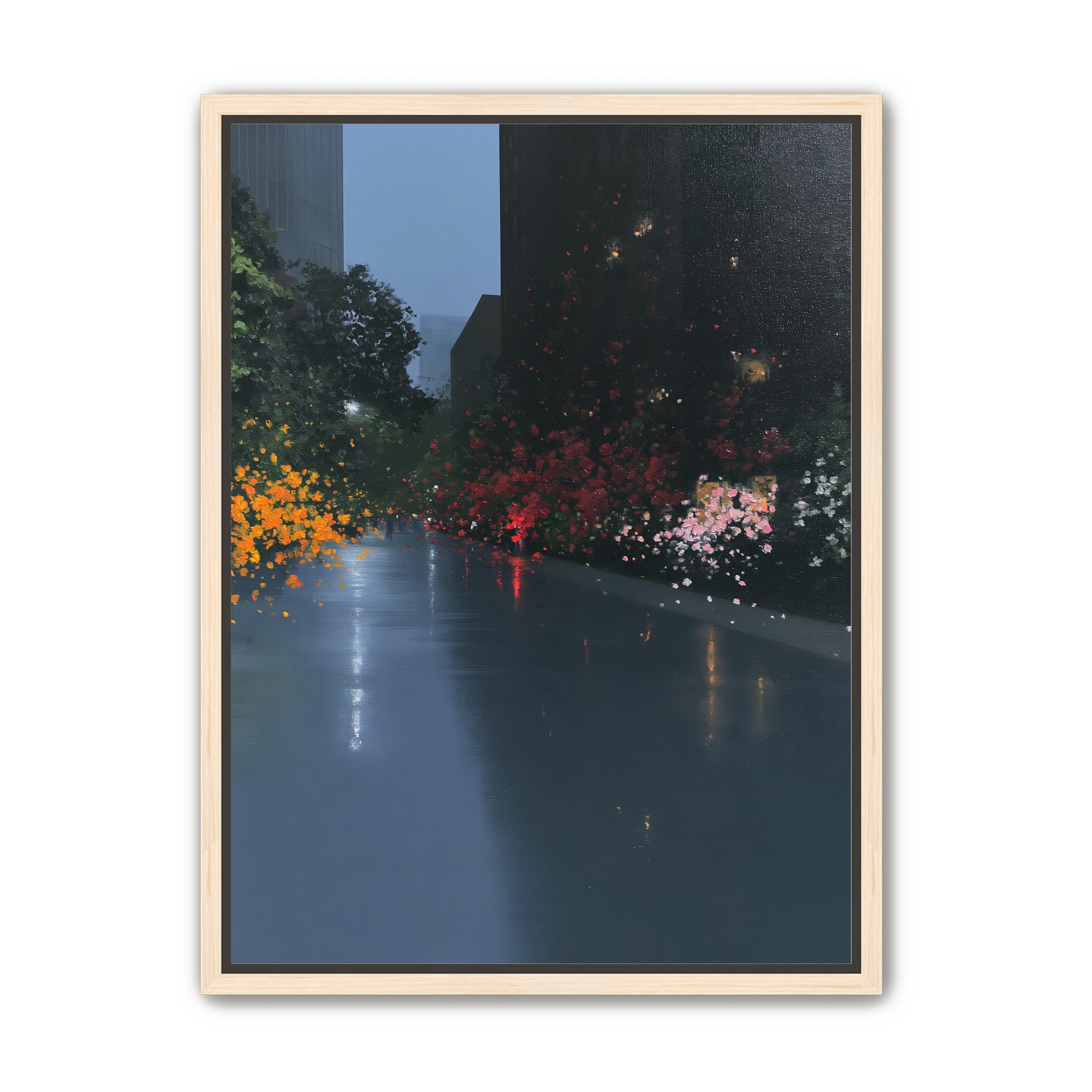 Rainlight on the flowered street