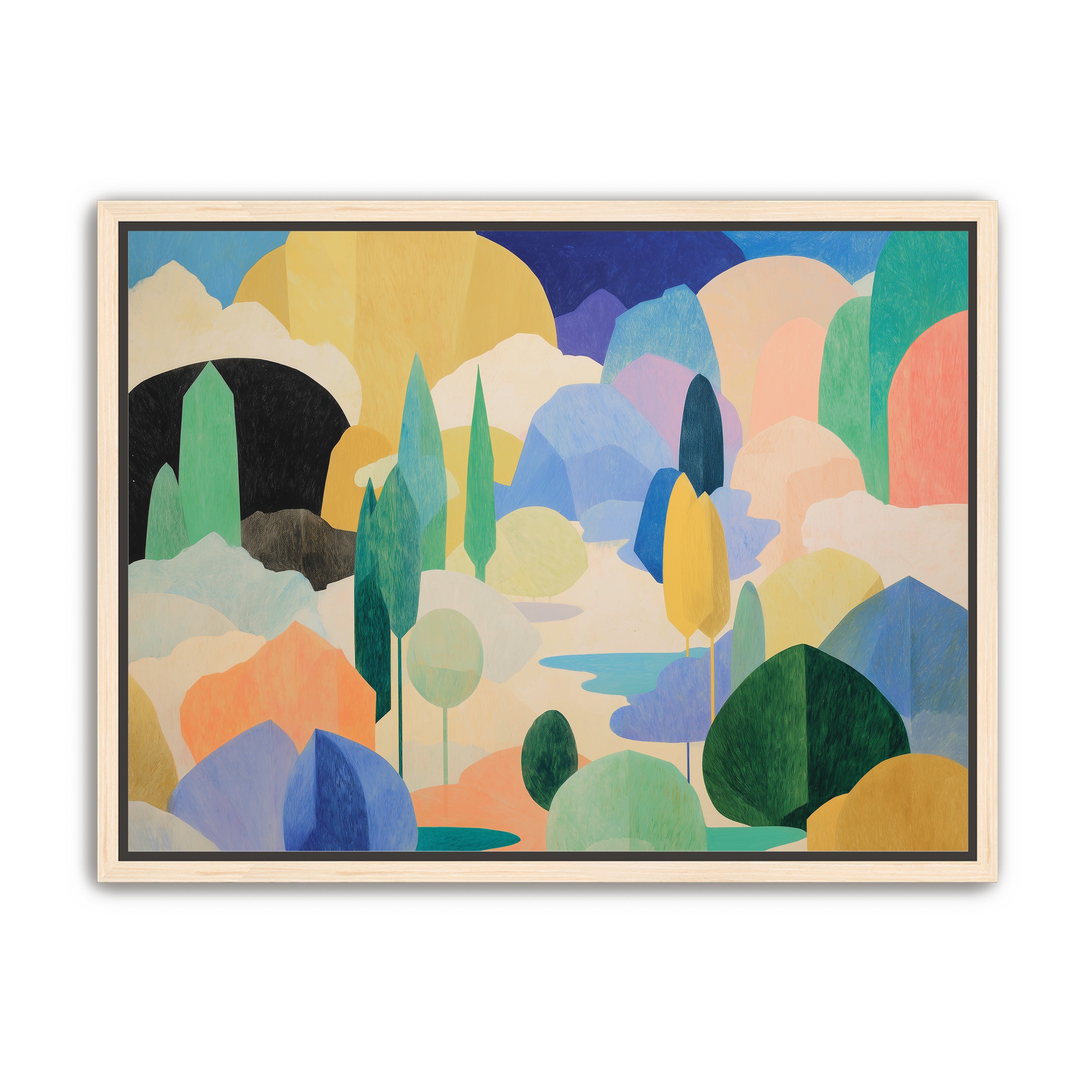Ponds among pastel hills