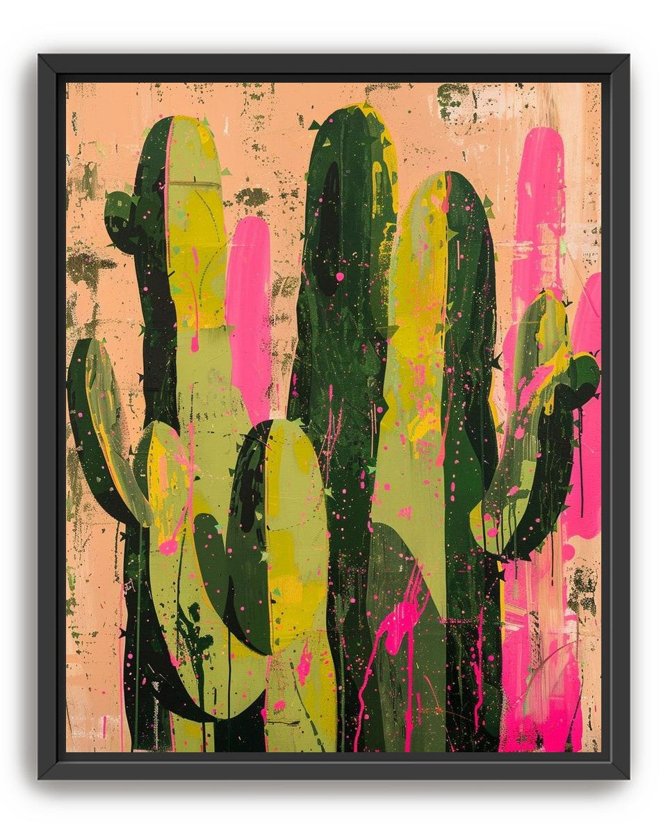 Cacti among pink splatters
