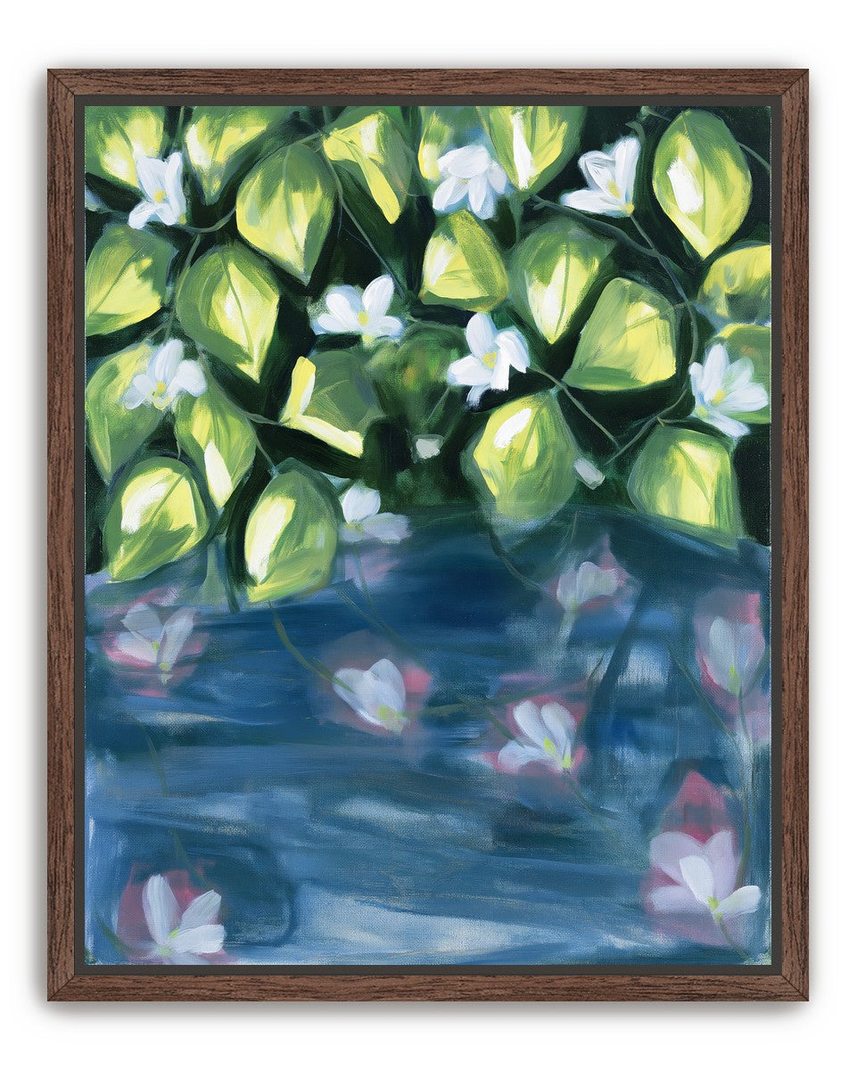 White flowers over blue water
