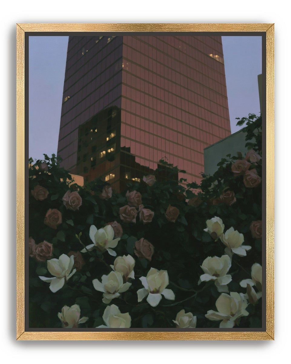 Pink tower above magnolias