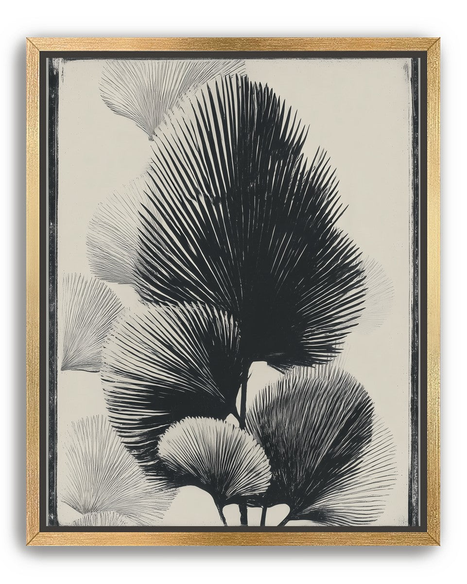 Fan fronds in ink shadow