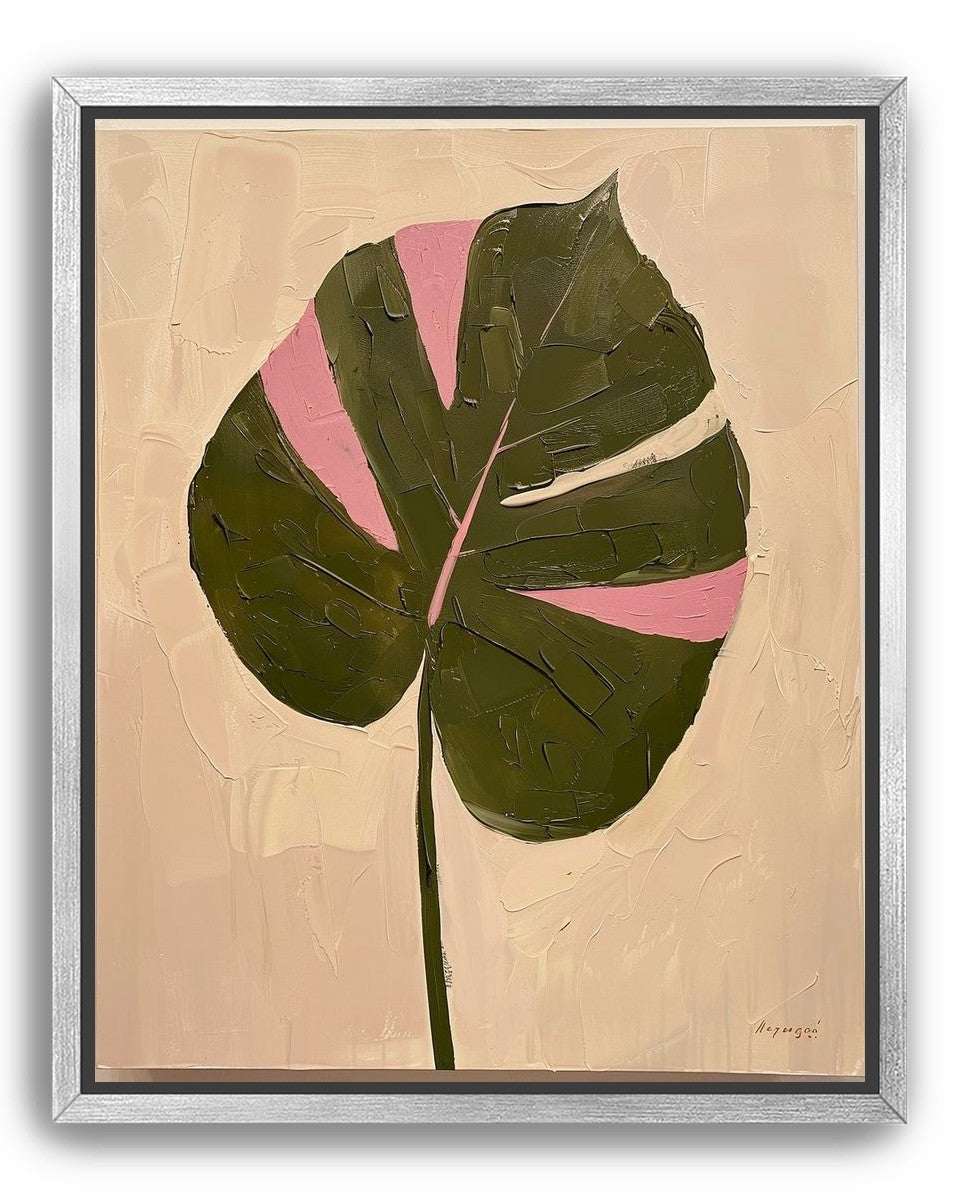 Pink banded leaf on plastered white