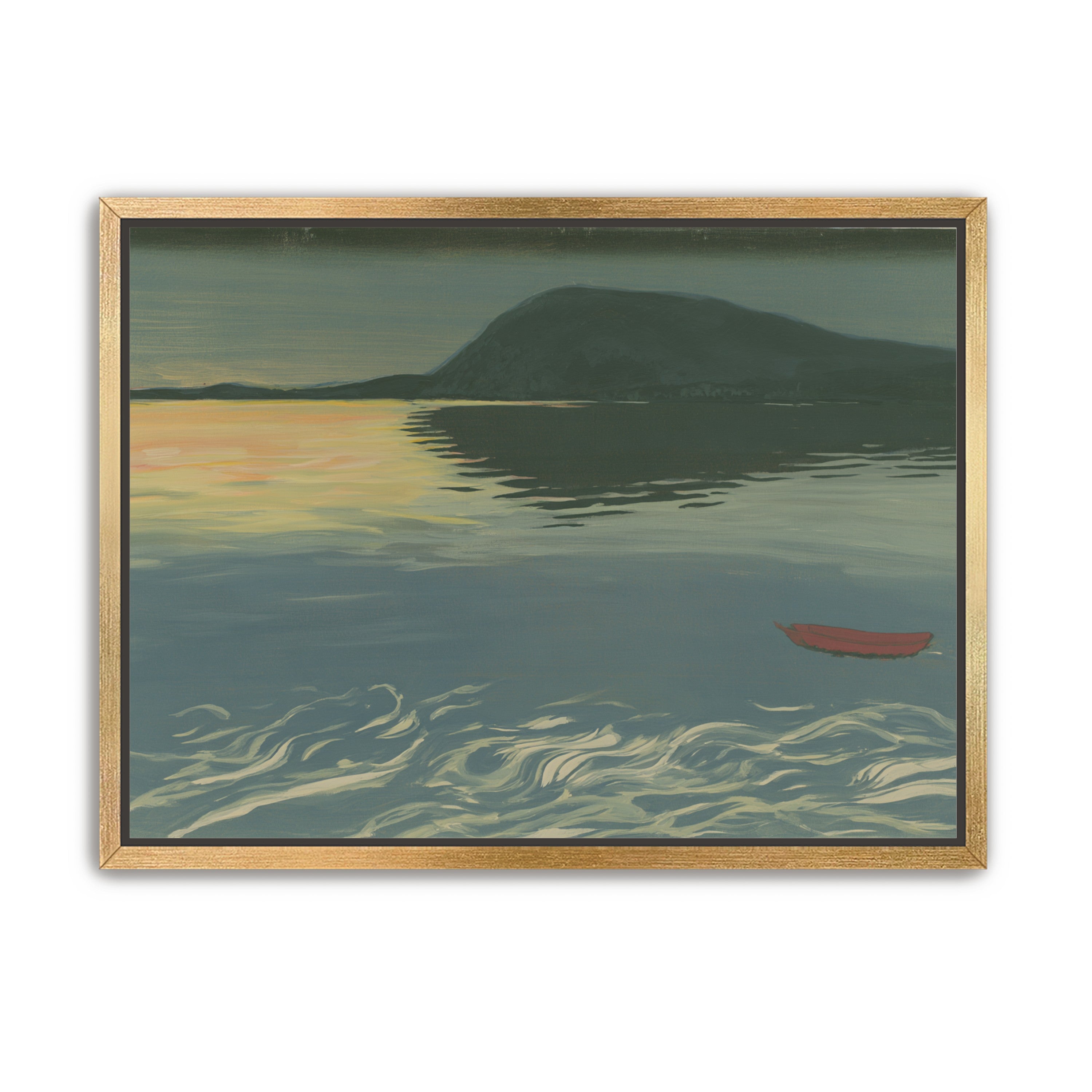 Red boat on still water