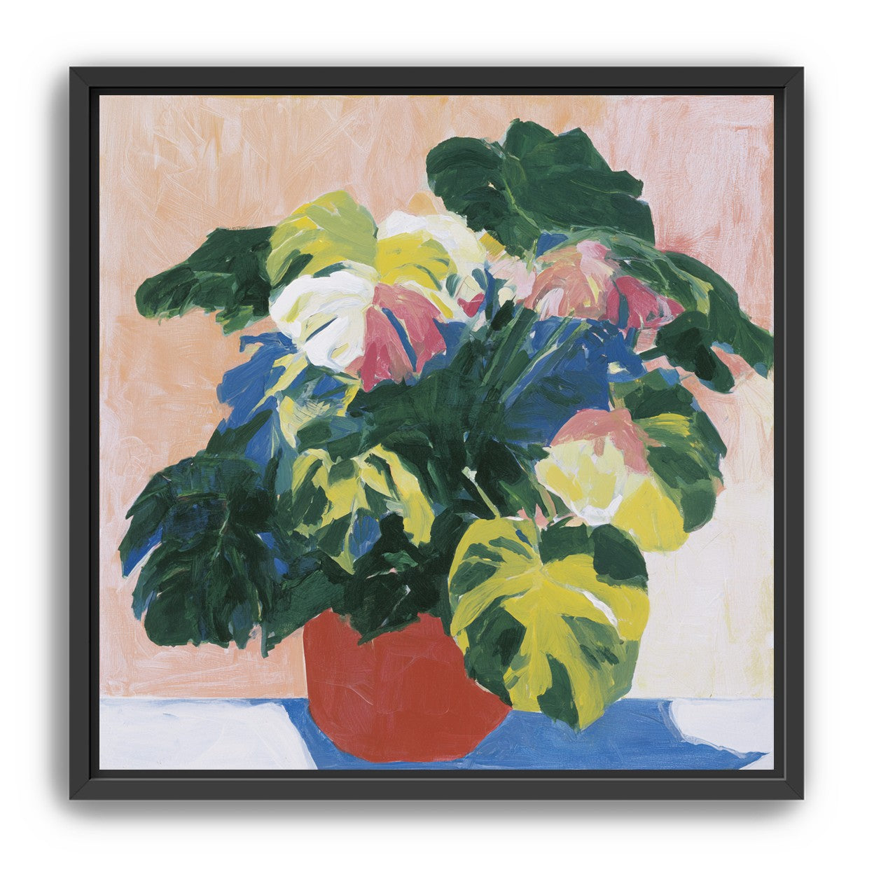 Red pot under heavy leaves