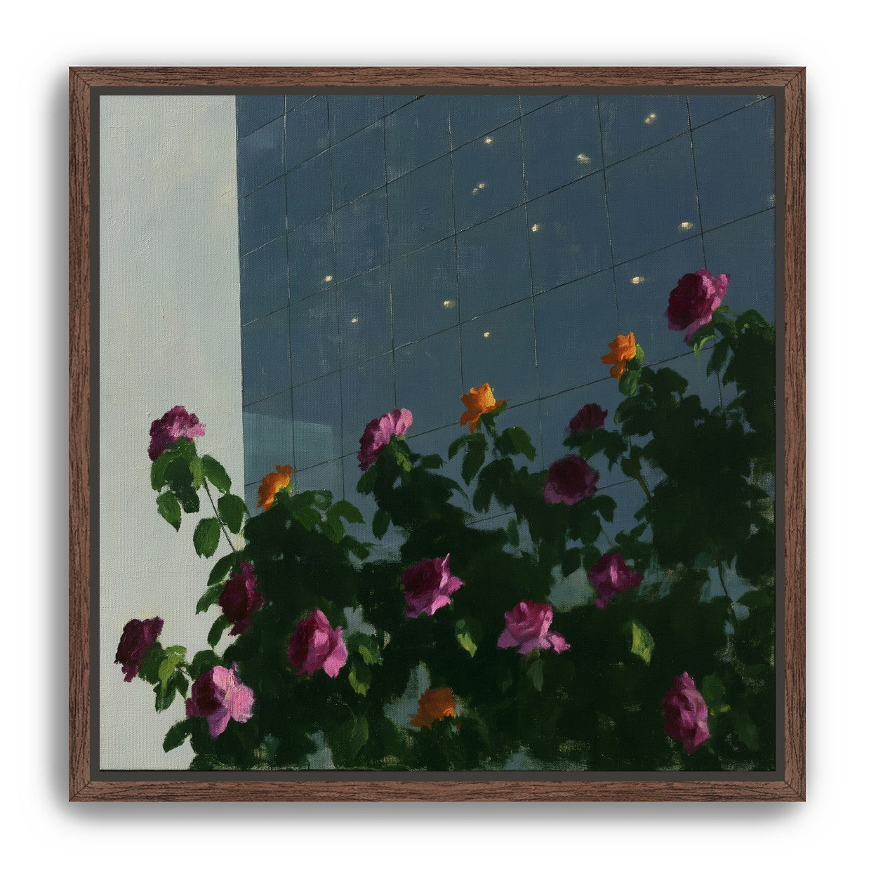 Flowers against the glass tower
