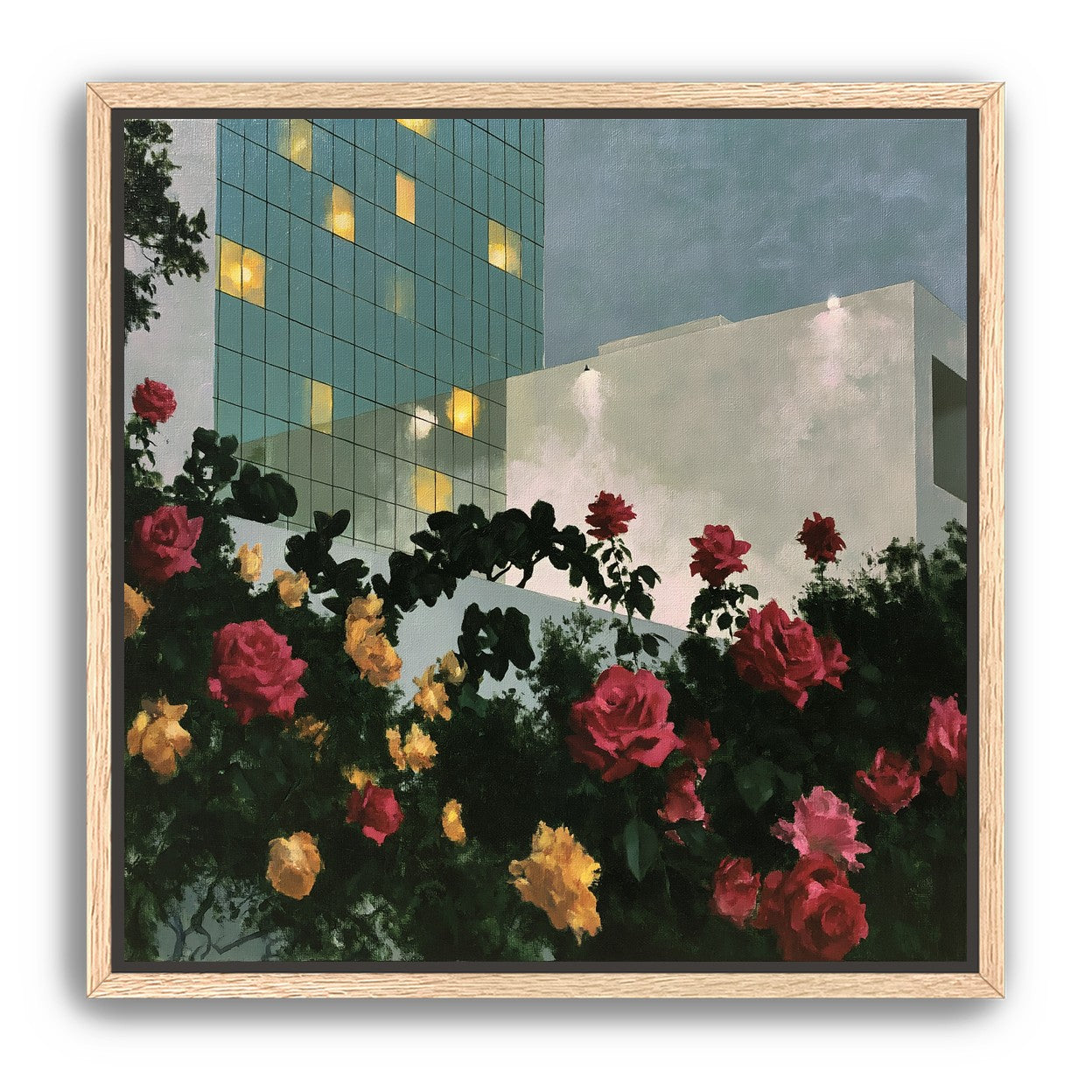 Roses under office lights