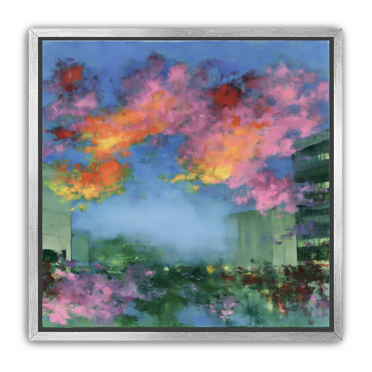 Neon clouds over rooftops