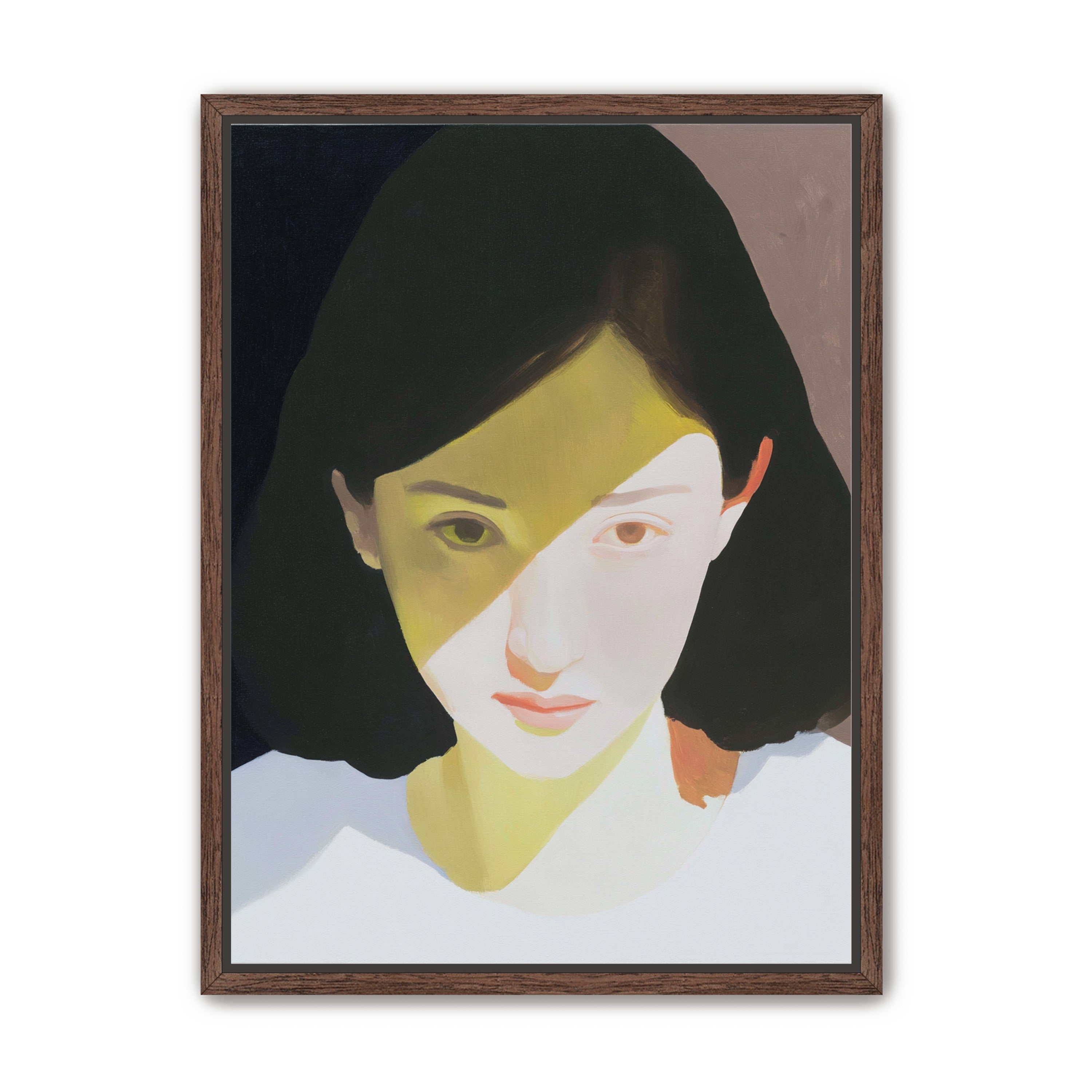 Yellow light across her face