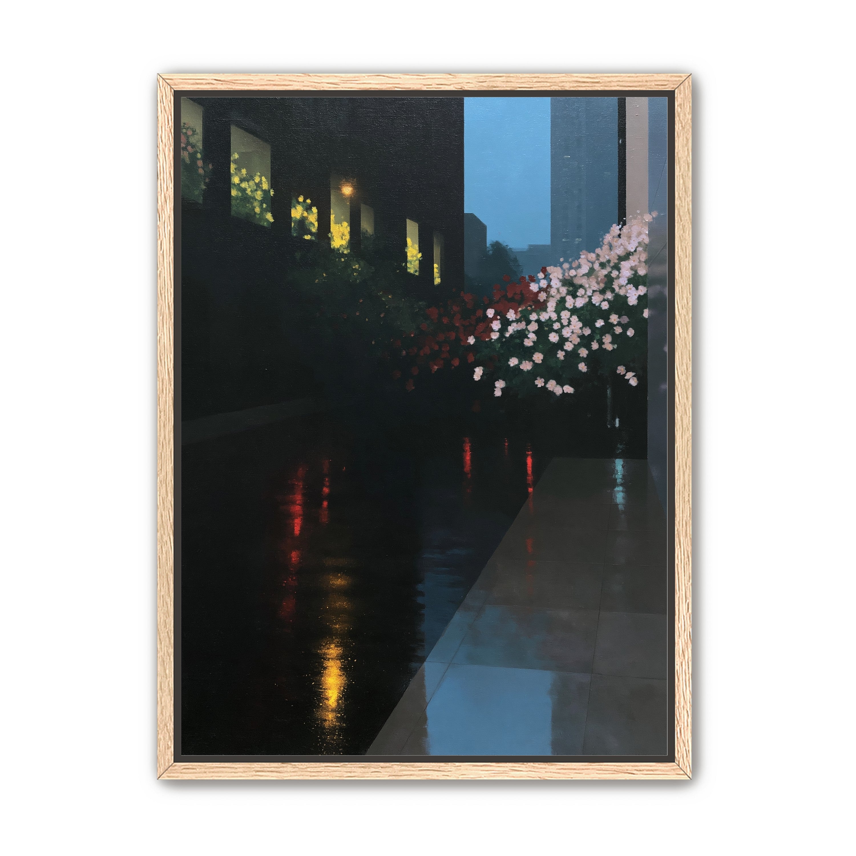 Flowers beside the wet windows