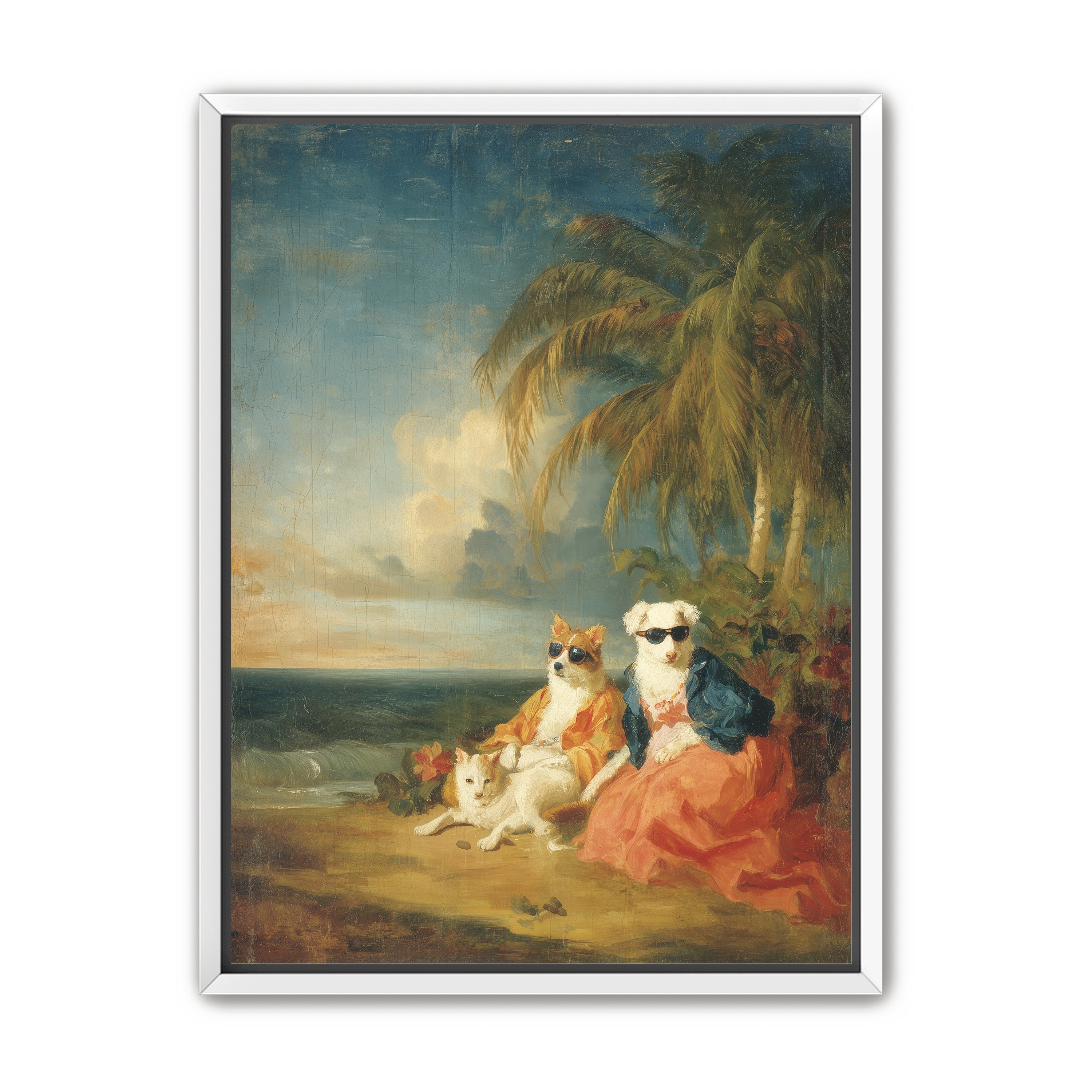 Sunglasses dogs under palms