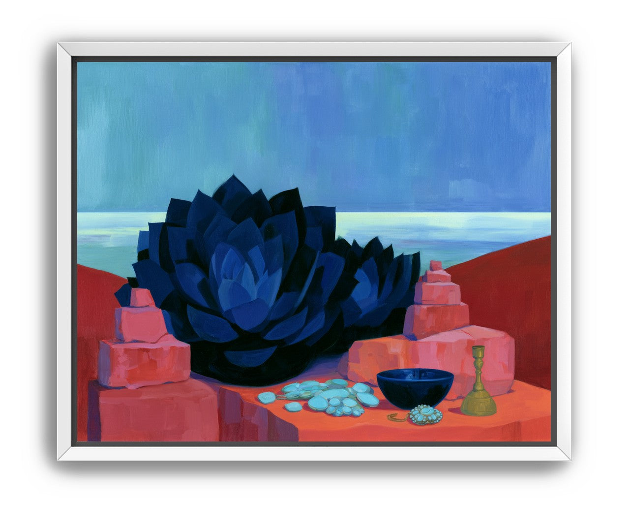 Blue flower in red light