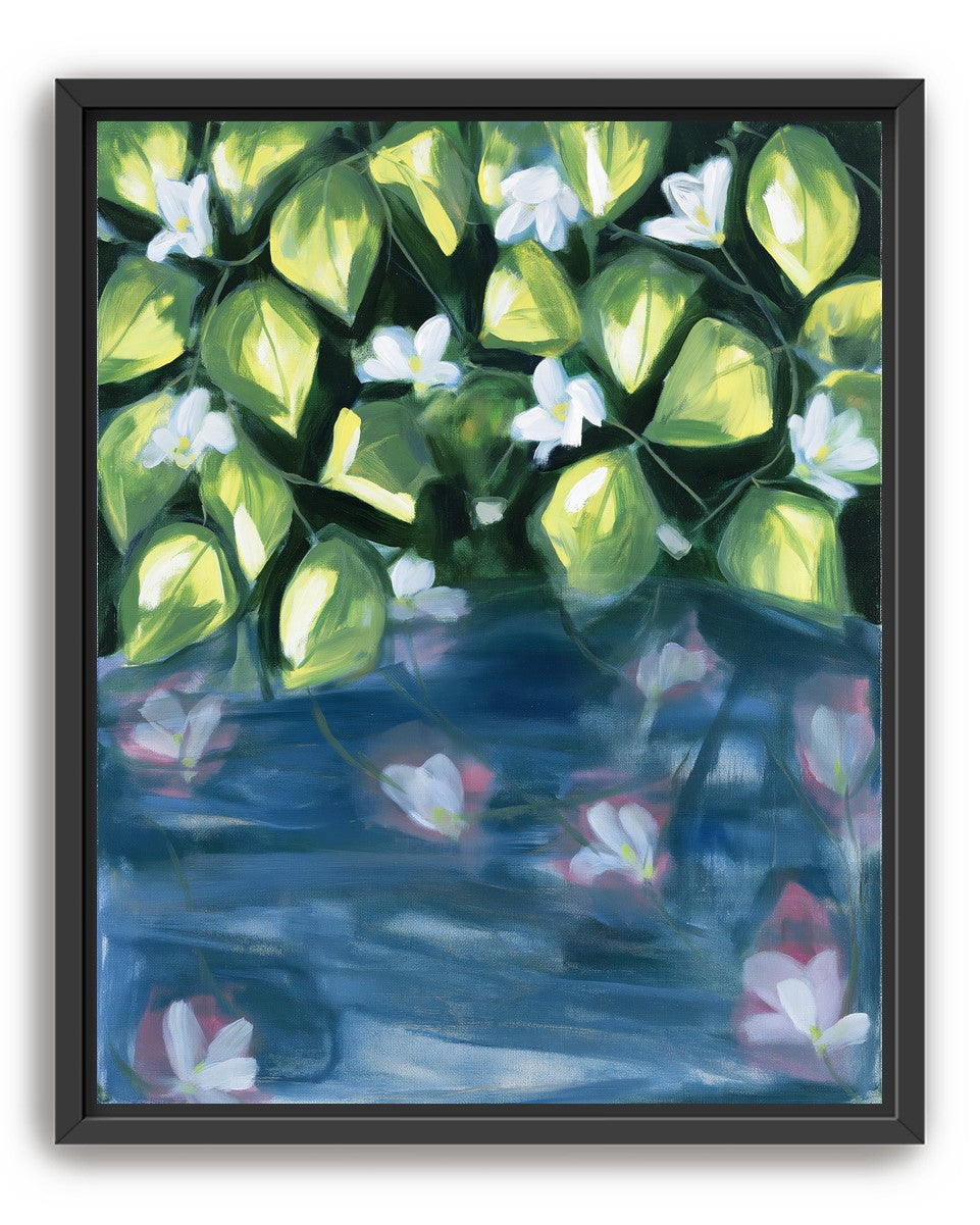 White flowers over blue water