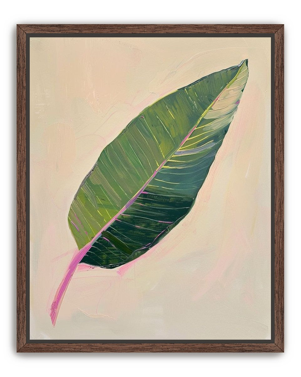 Green leaf with pink spine