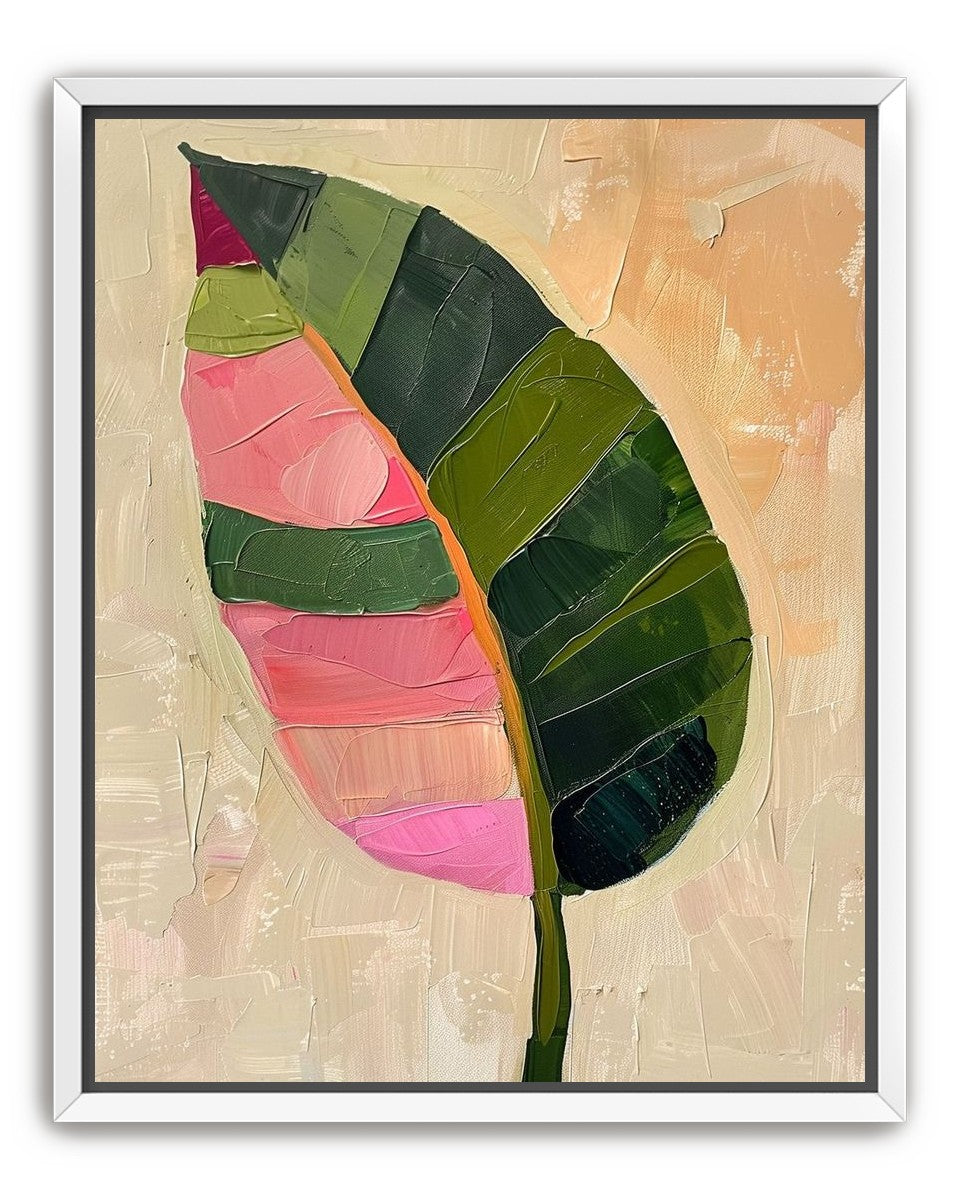Pink light on a green leaf